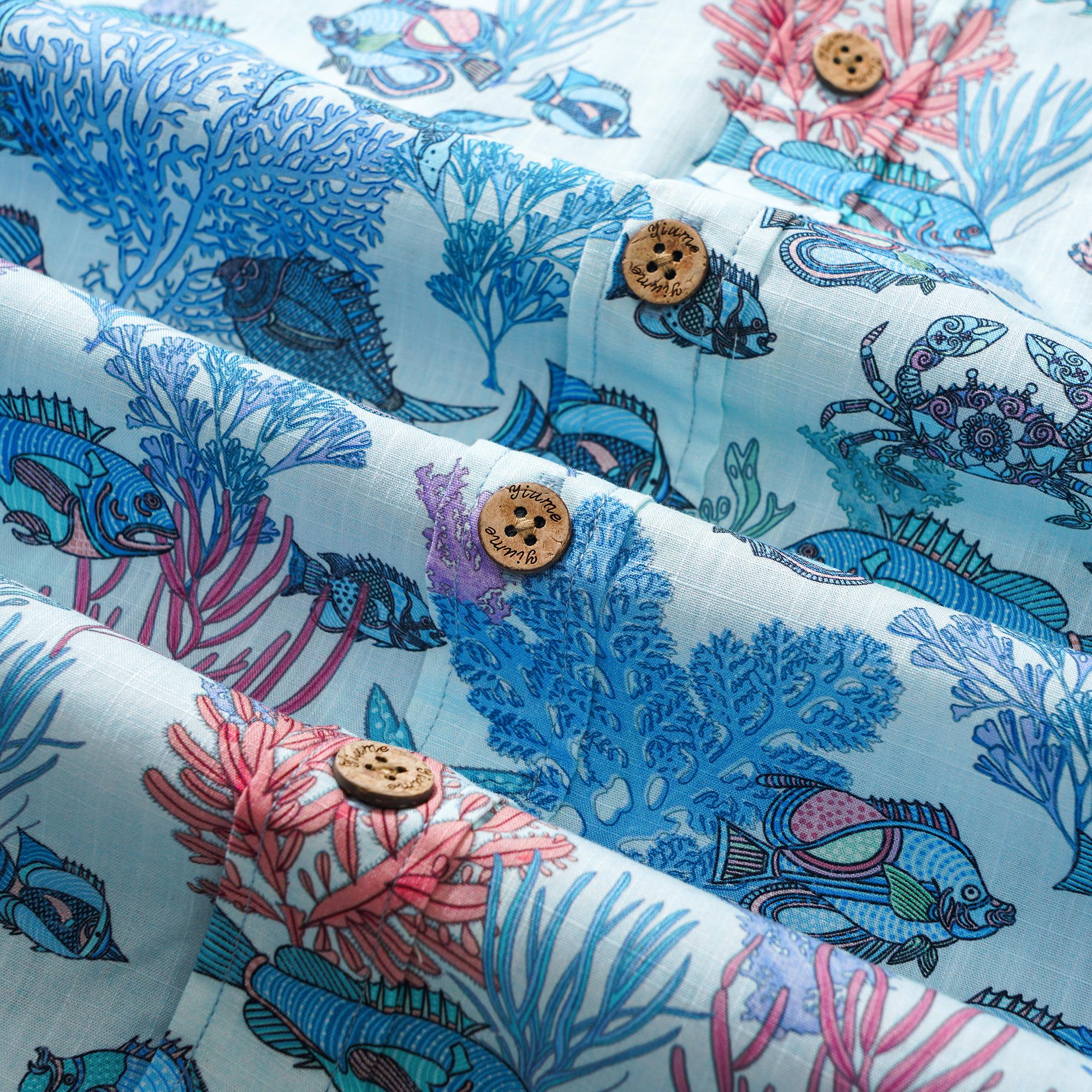 Blue Hawaiian Shirt for Men Fish Shirt à manches courtes à manches courtes 100% coton Blue balas Boho