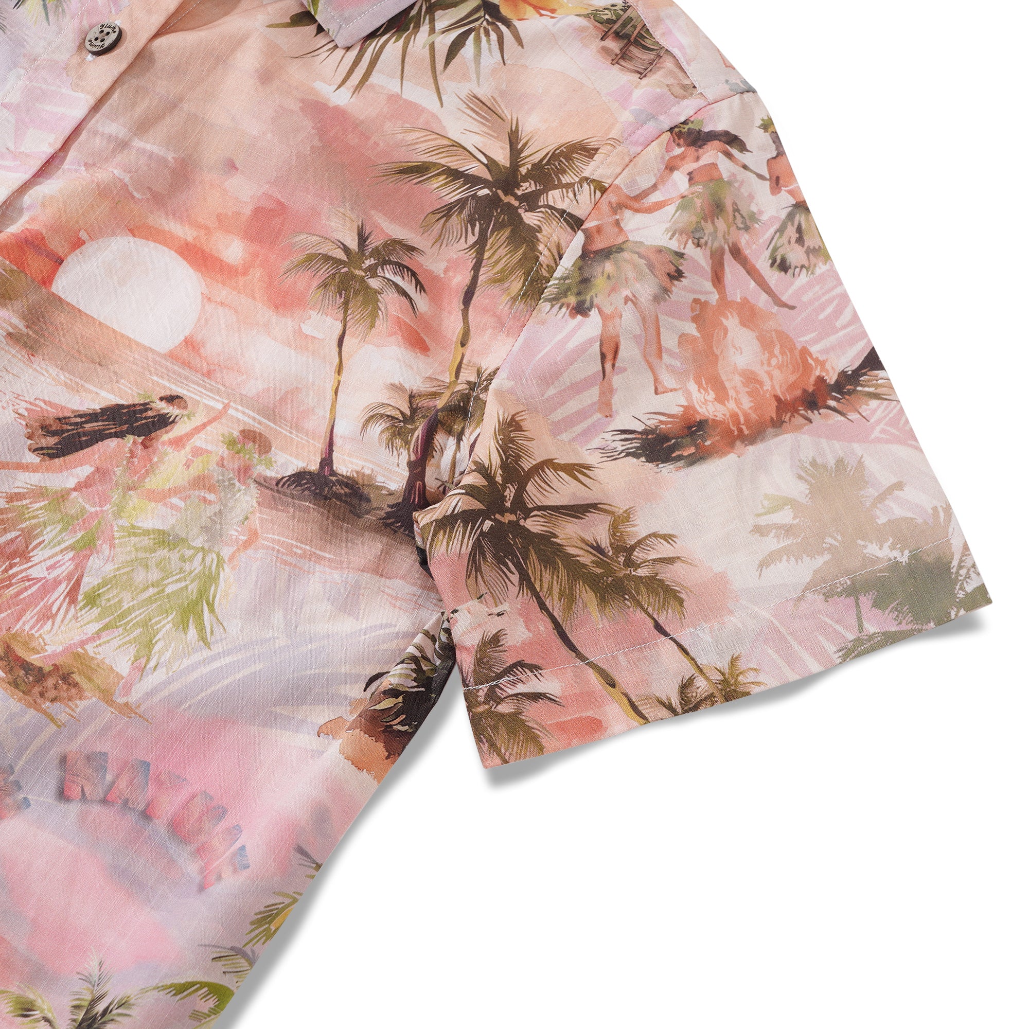 Damen Hawaiian Shirt Kurzarm Knopfverschluss 100% Baumwolle Beige Aloha Entspannende Tropen-Vibes