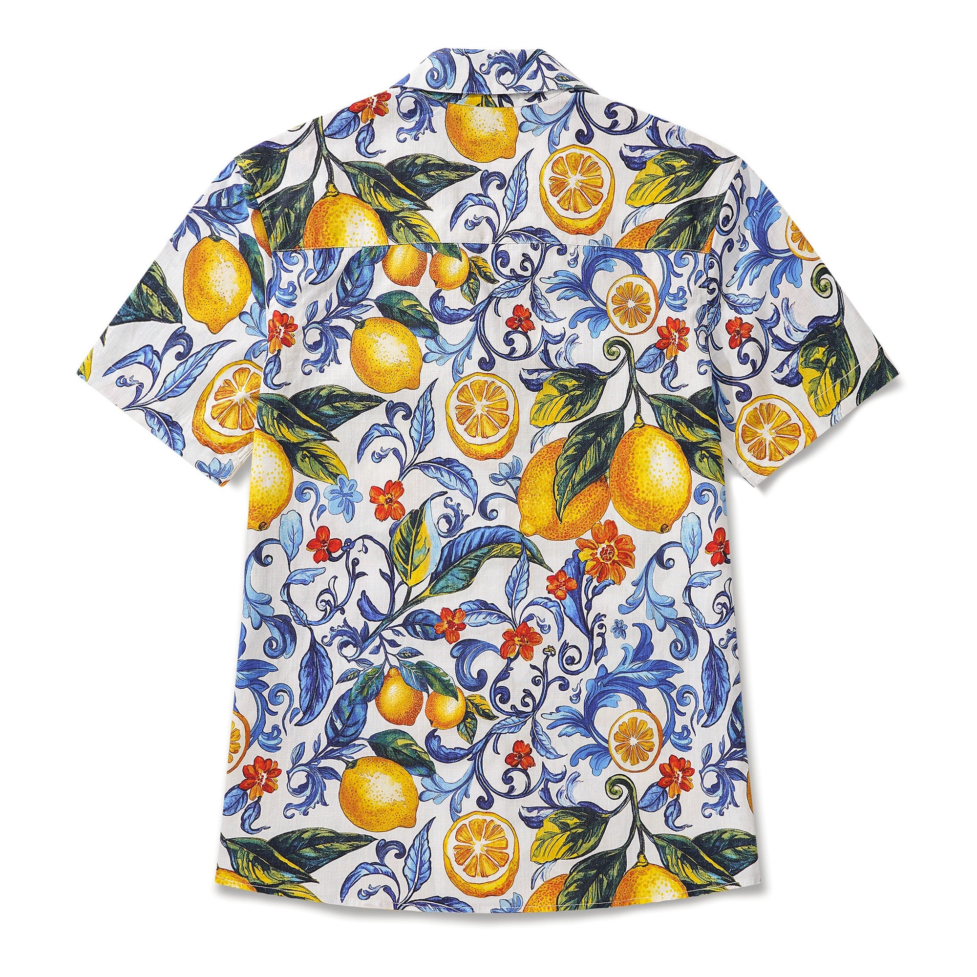 Women's Hawaiian Shirt Blue Aloha Lemon Sicily Cotton Camp Collar Short Sleeve