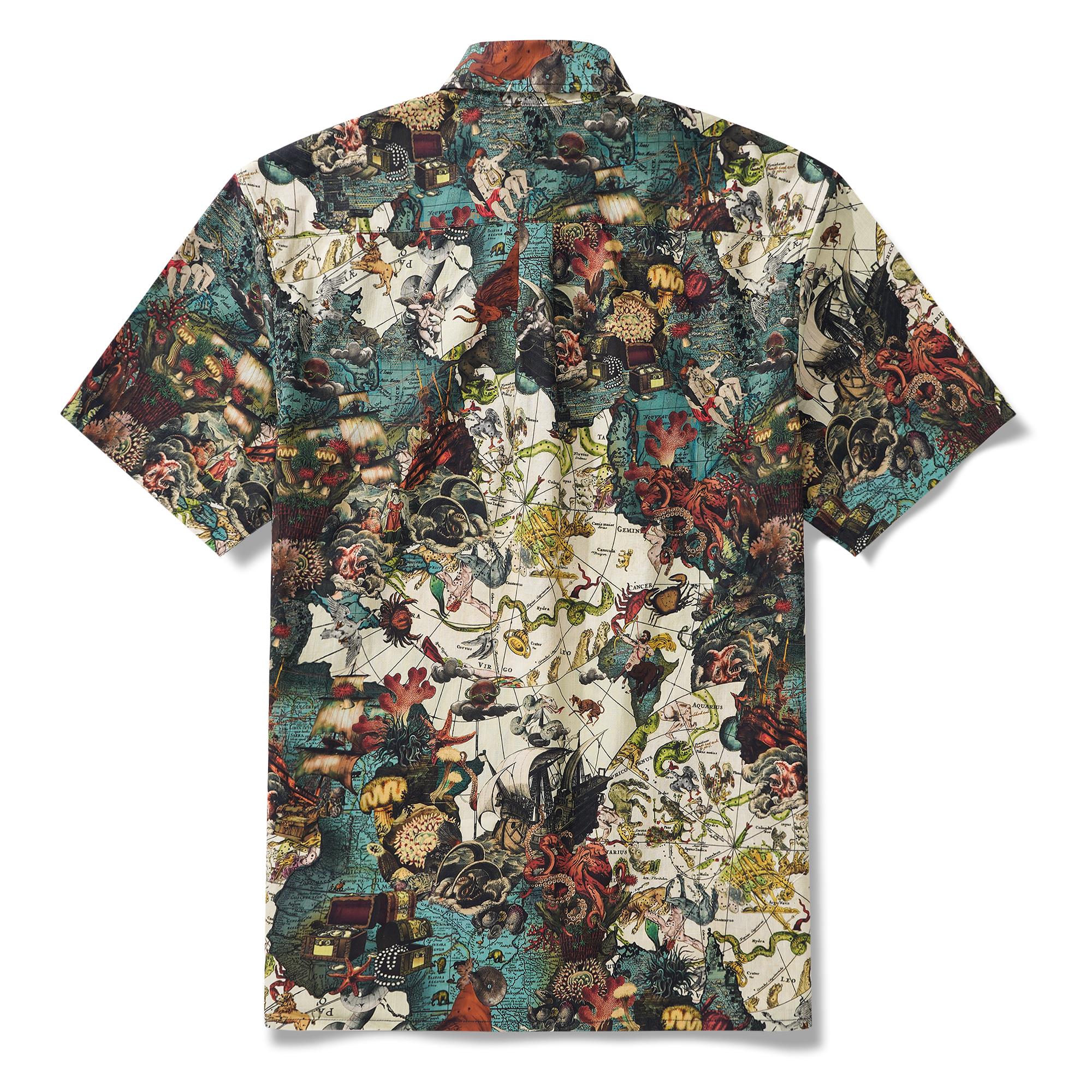 Chemise hawaïenne masculine à manches courtes à manches courtes 100% coton blanc aloha navigation fantaisie