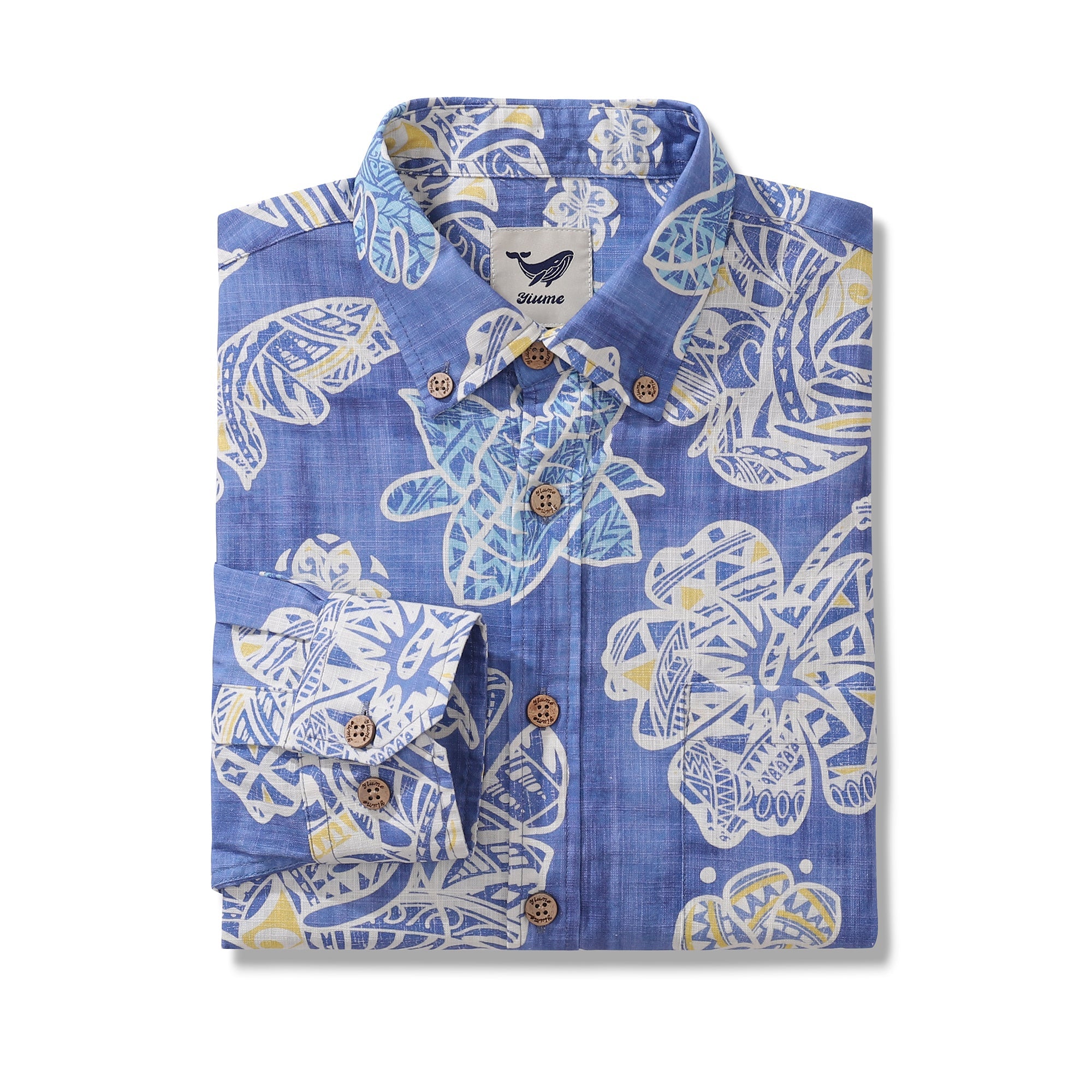 Chemise hawaïenne à manches longues pour hommes, en coton, avec des plantes hawaïennes natives, chemise Aloha à boutons.