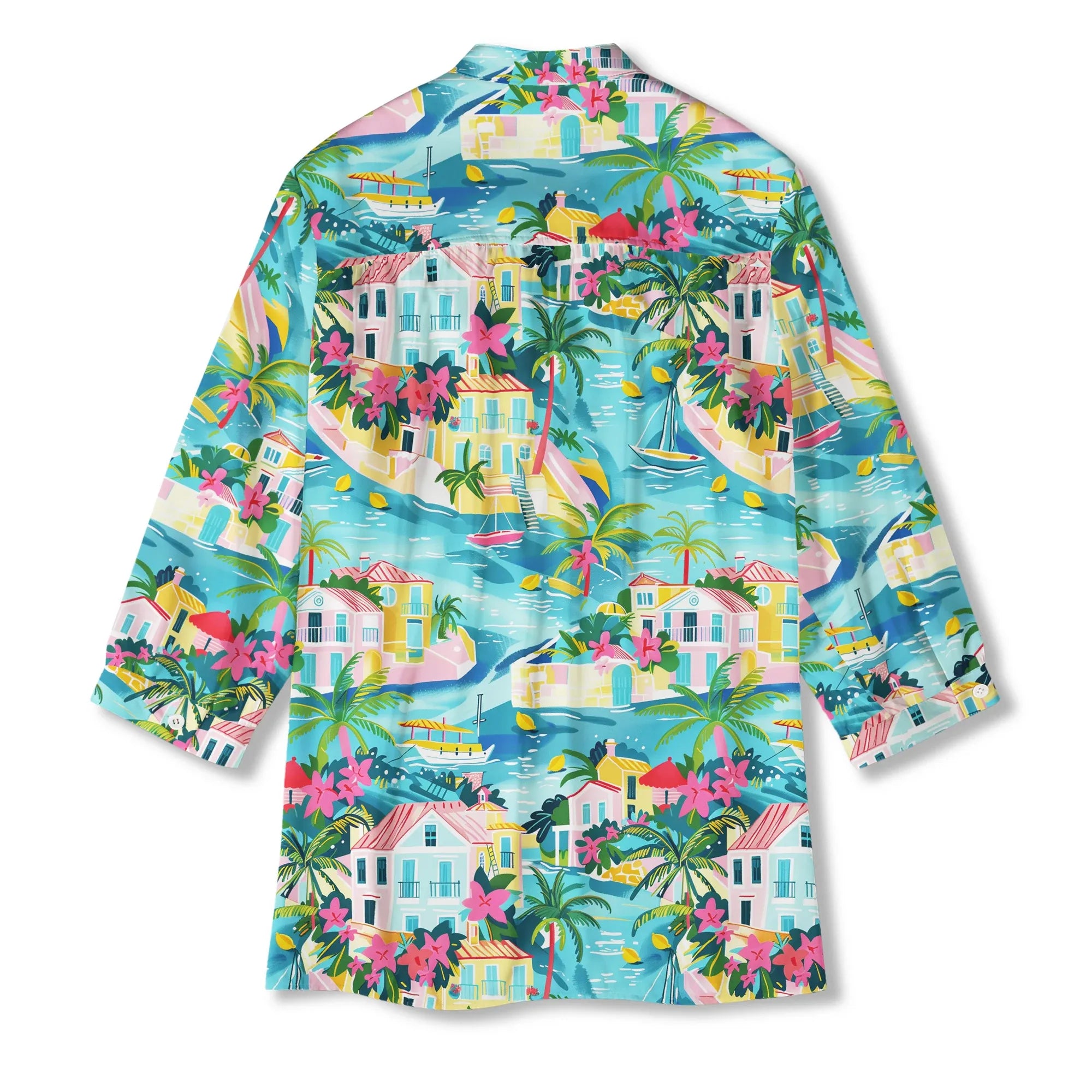 Art shirt for women with blue tropical design
