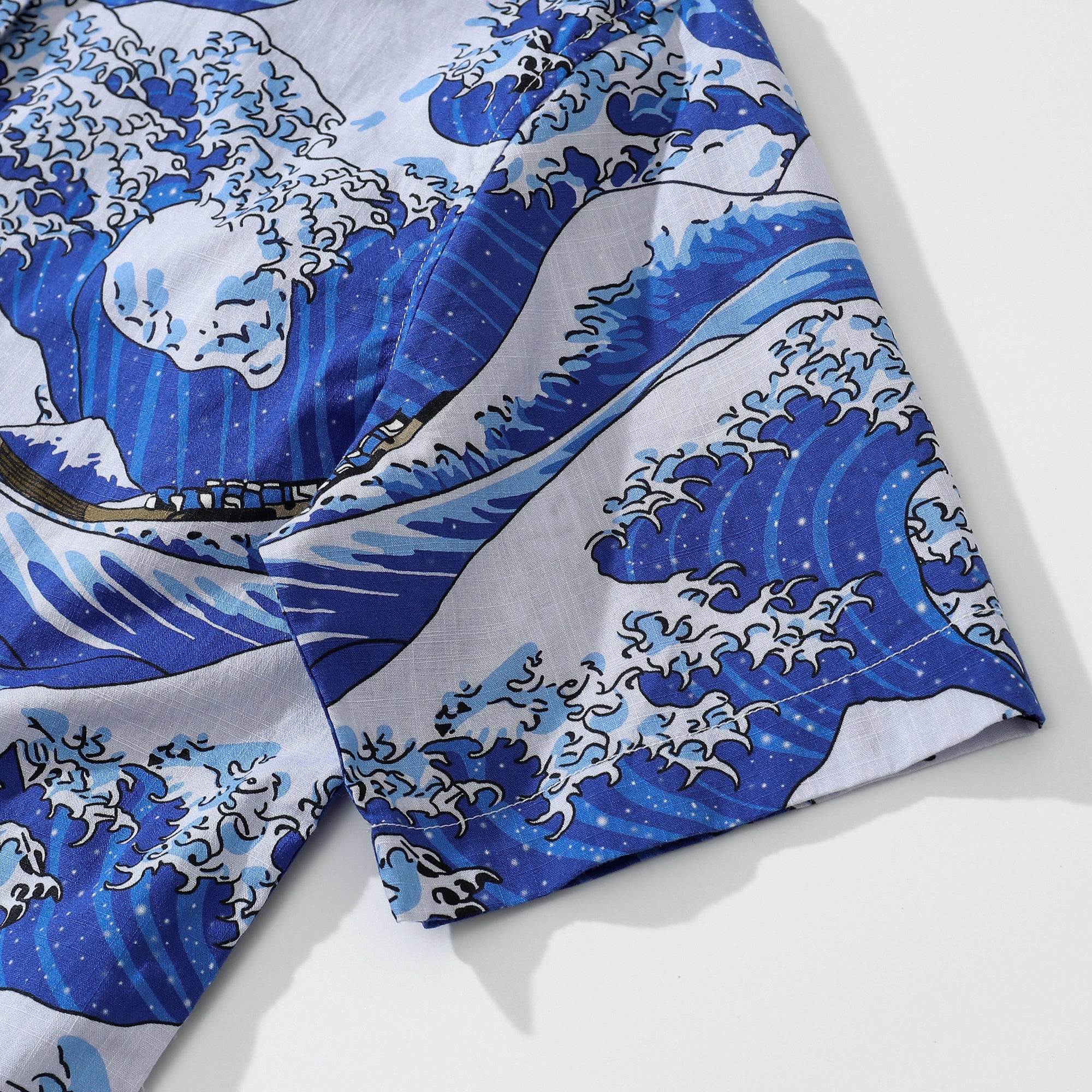 Chemise hawaïenne pour femmes Imprimé vagues océaniques Ukiyo-e japonais en coton à boutons, manches courtes