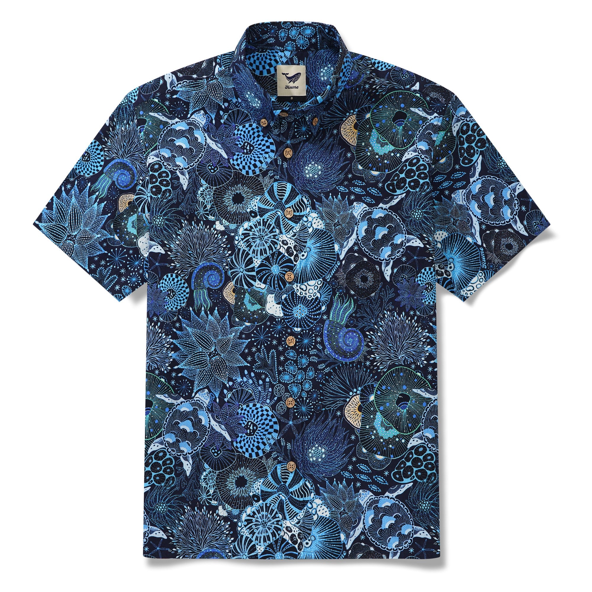 Yiume Sea Turtle Hawaiian Shirt For Men 100% Cotton Blue Shirt Short Sleeve Button-down Shirt