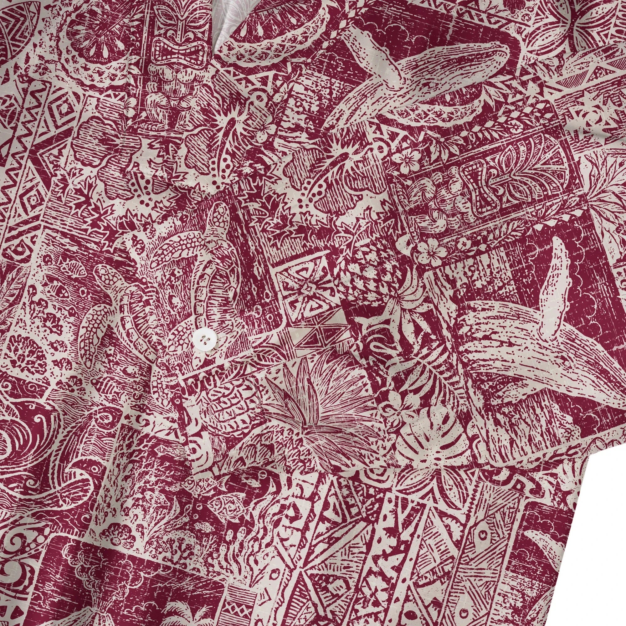 Red Hawaiian blouse with tropical marine print, women's resort wear