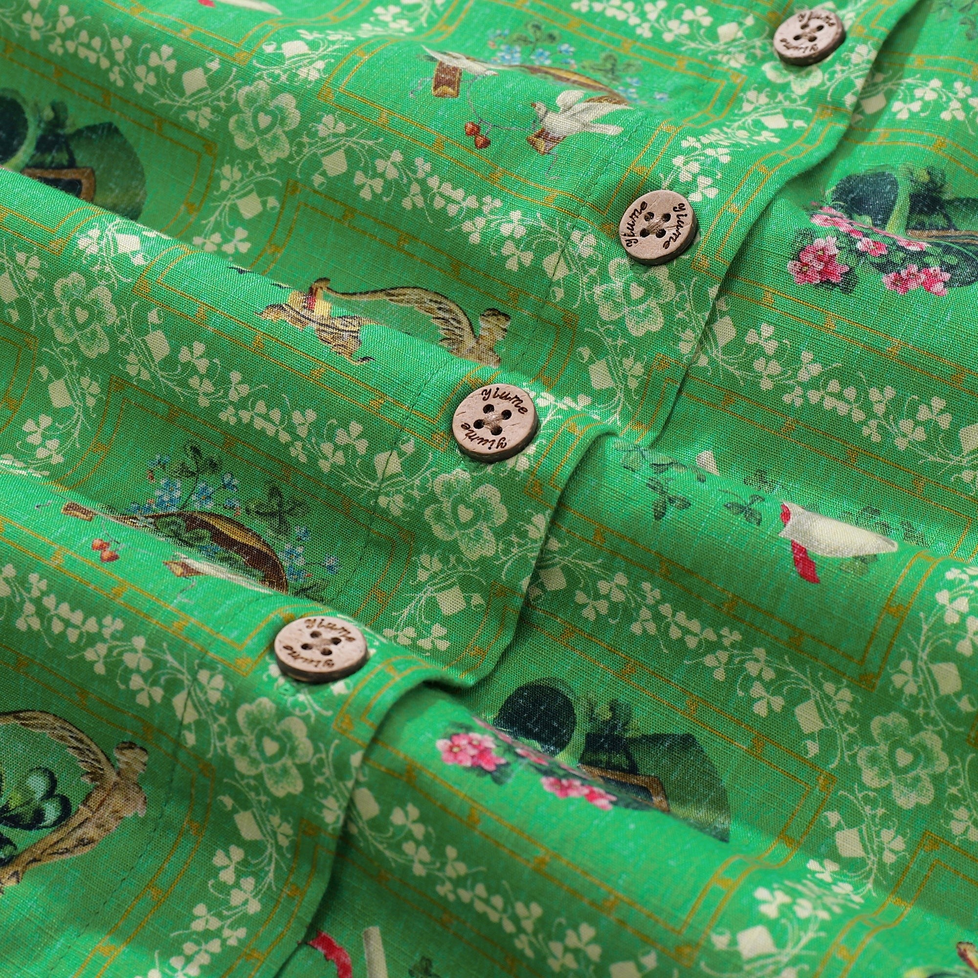 St. Patrick's Day Women's Hawaiian Shirt Green St. Patrick's Day Print Cotton Button-up Short Sleeve