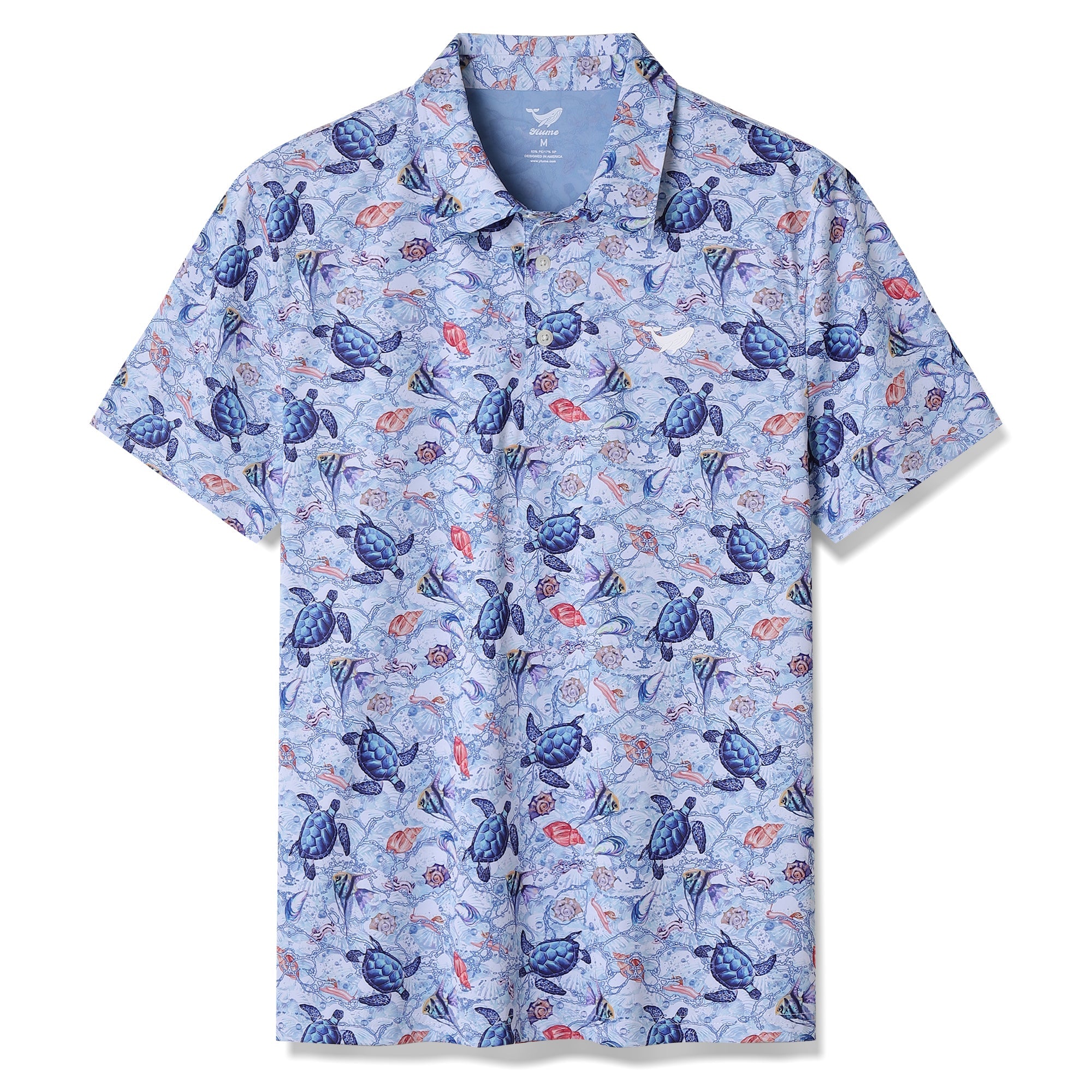 Men's Hawaiian A Sea Turtle's Odyssey Print Short Sleeve Polo Shirt A Sea Turtle's Odyssey Polo