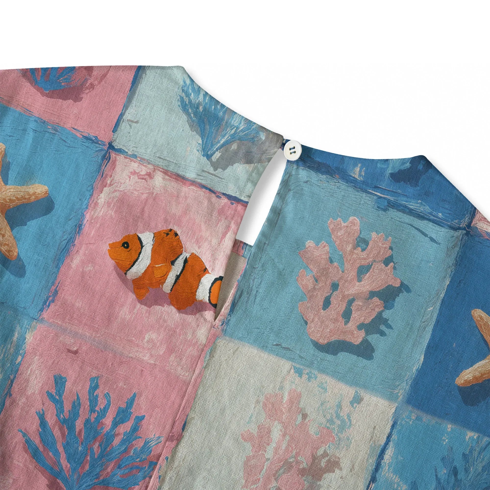 Lyocell linen blouse, blue oceanic chessboard design