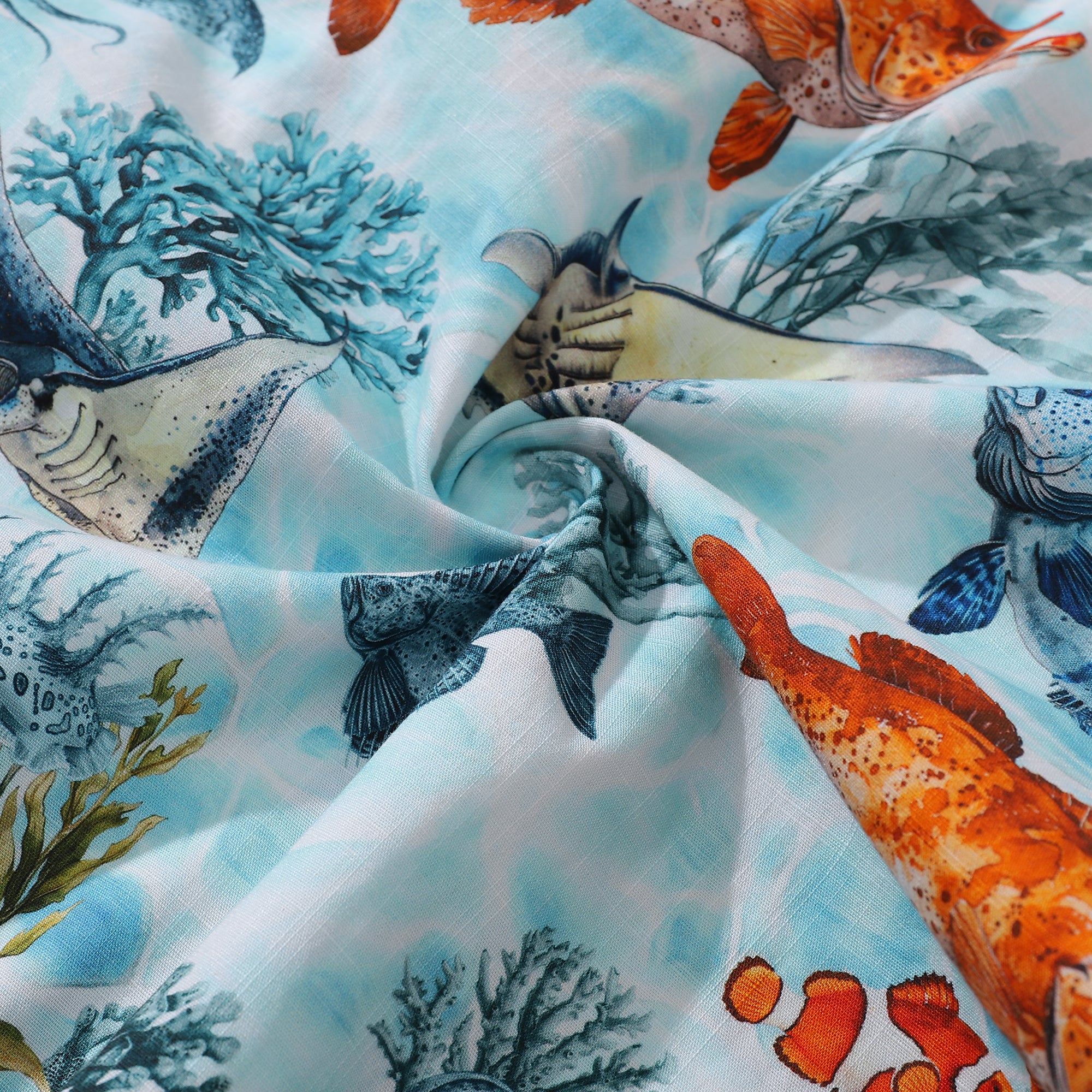 Chemise hawaïenne Bluey pour hommes, chemise à motif poisson, col camp, 100 % coton.