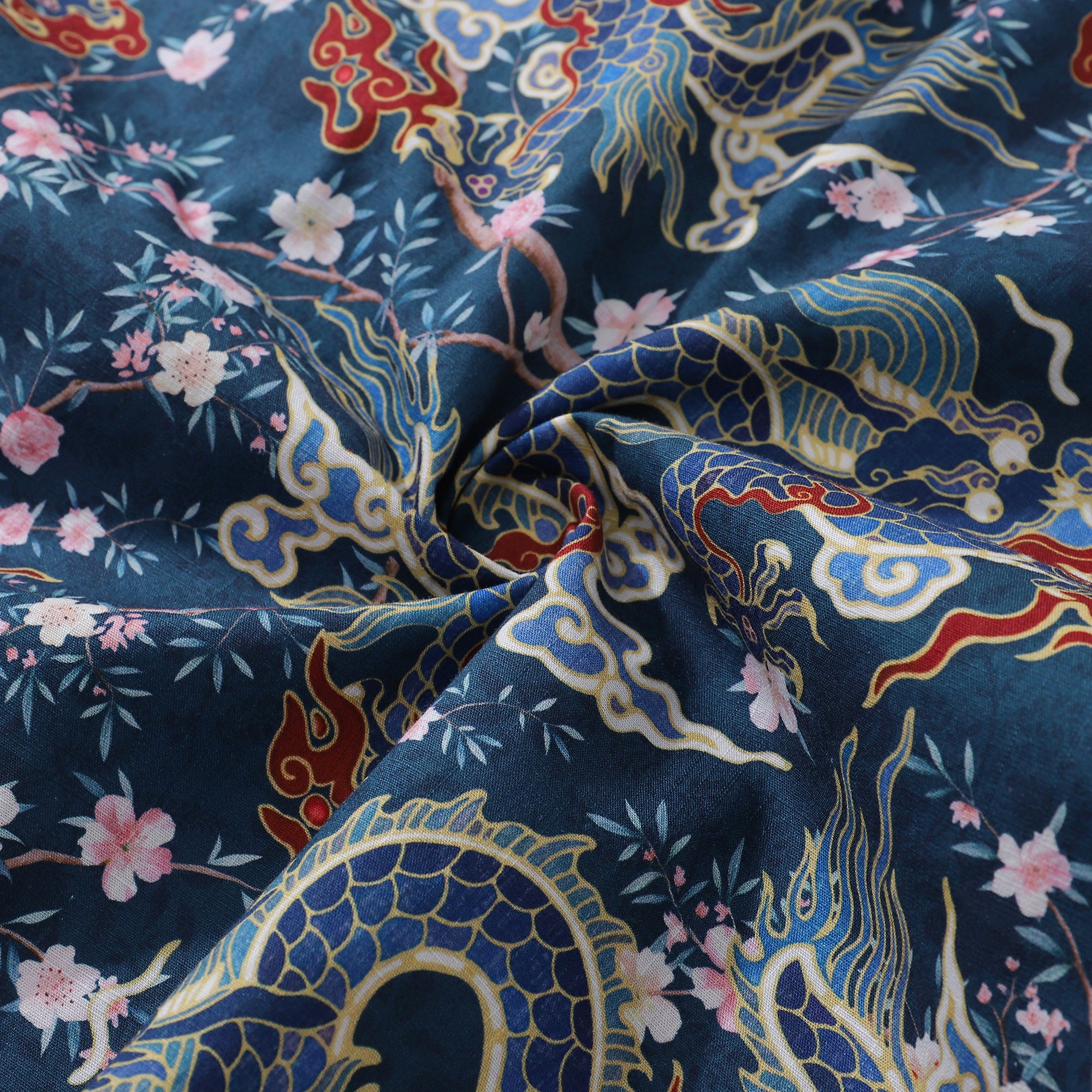 Chemise hawaïenne pour hommes Chemise dragon Imprimé floral rythme Col camp 100% coton