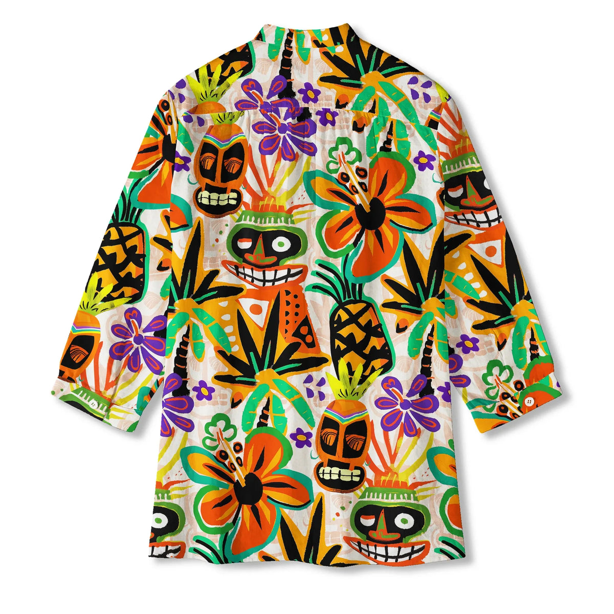 Yiume Tiki Totem Women's Blouse, orange, 100% cotton, 3/4 sleeve