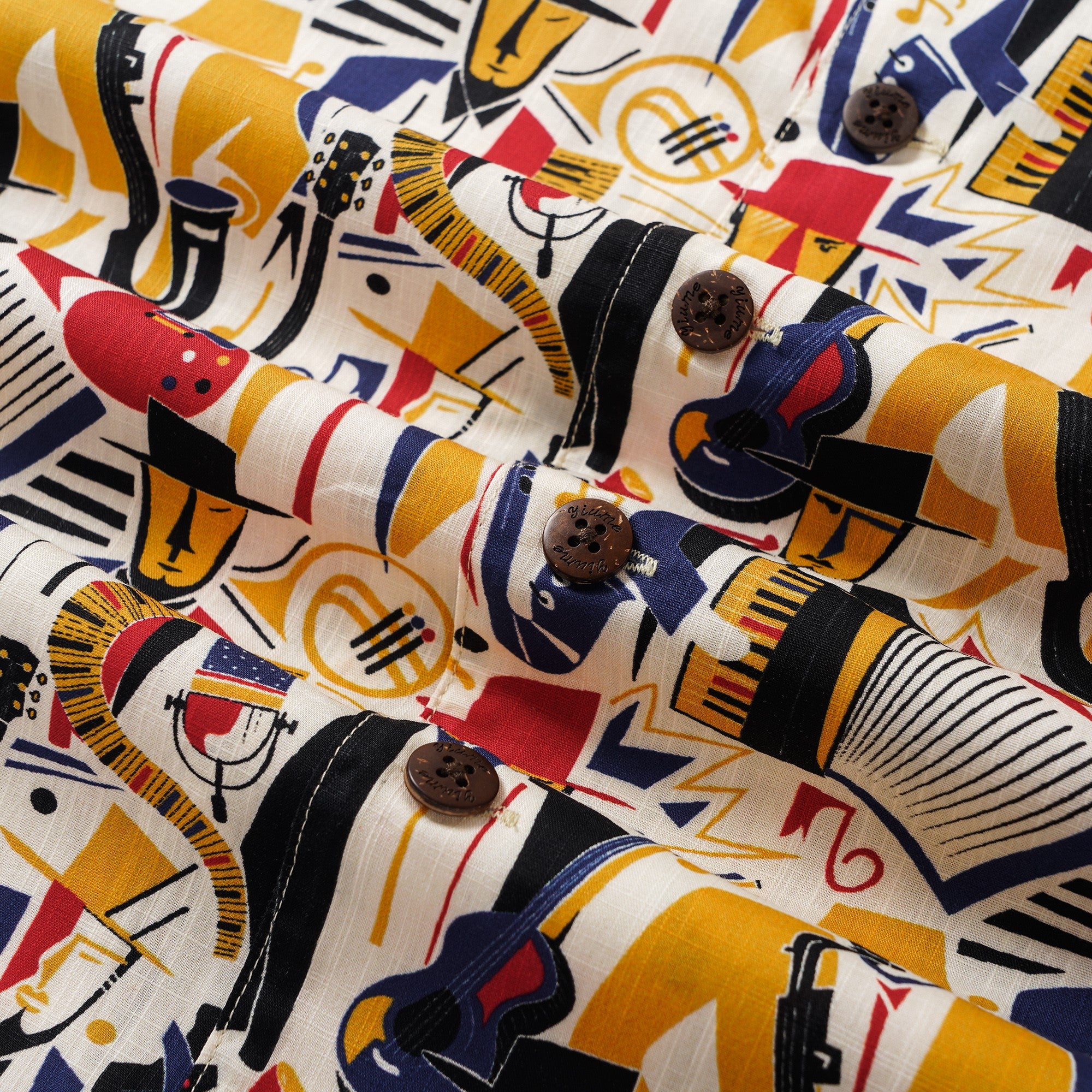 Men's Hawaiian Shirt Short Sleeve Camp Collar 100% Cotton Yellow Aloha Joyful Jazz By Pallavi Chaudhary