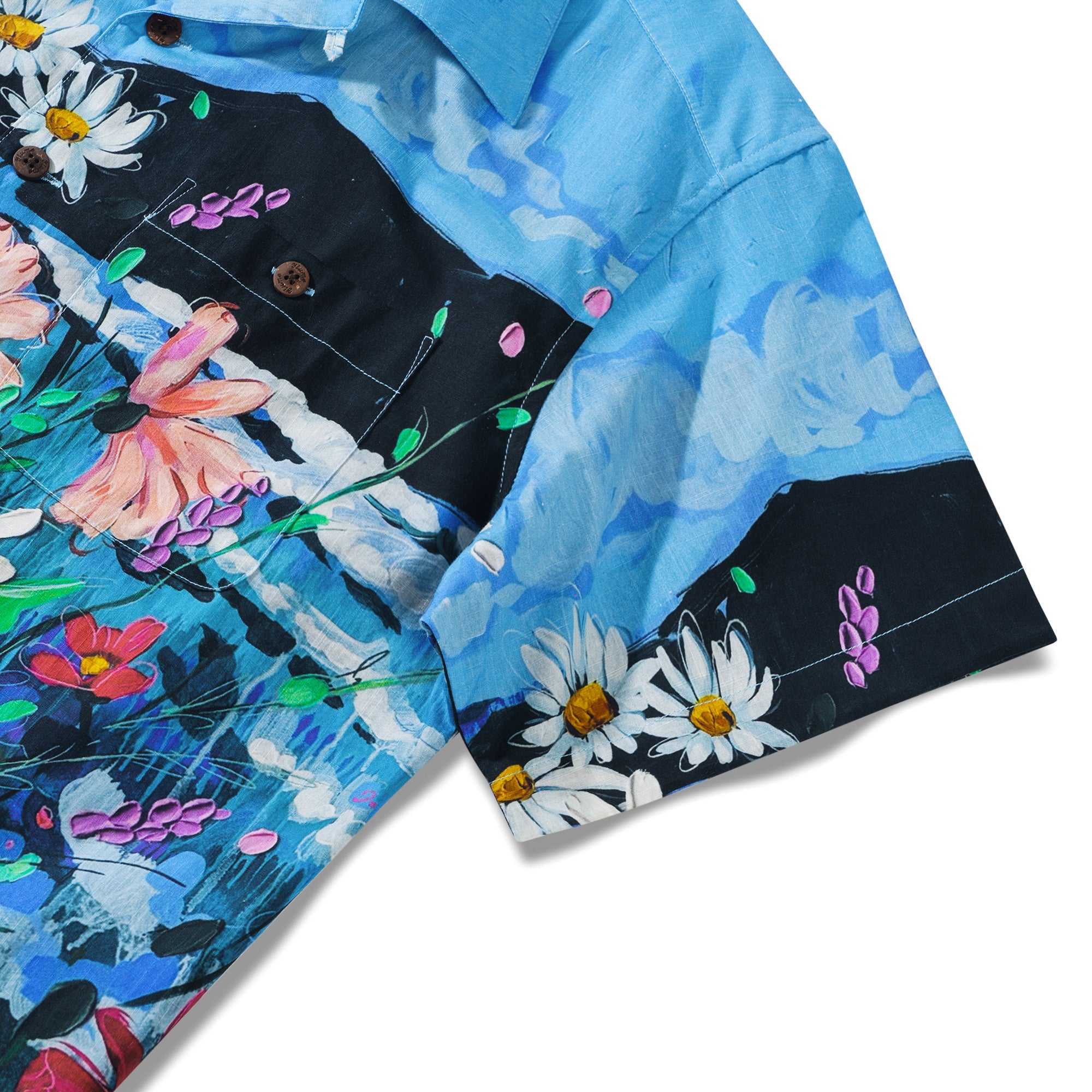 Ocean par Katie Leigh Stewart Chemise à col camp en coton 100 % pour homme à manches courtes bleue Aloha hawaïenne