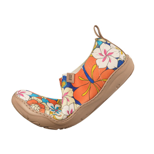 60's Floral Print by Samantha O'Malley Women's Slip-On Shoes Painted Canvas Sneaker 60's Floral Print By Samantha O' Malley