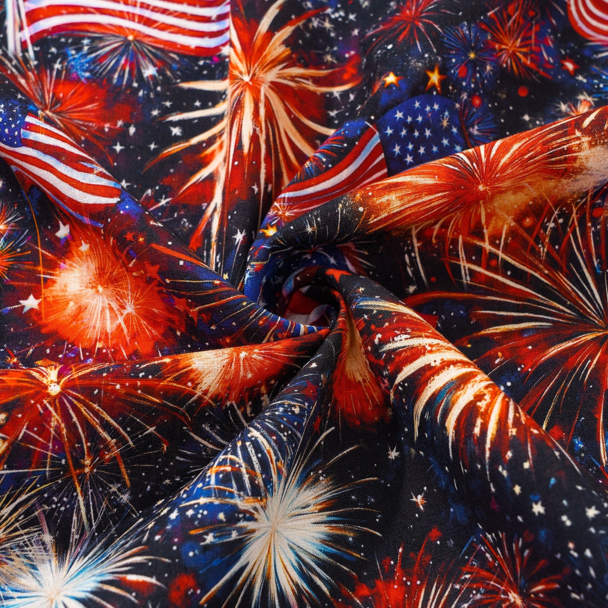 Herren Hawaiian Shirt Kurzarm Button-Down 100% Baumwolle Schwarz Aloha Patriotische Feuerwerke