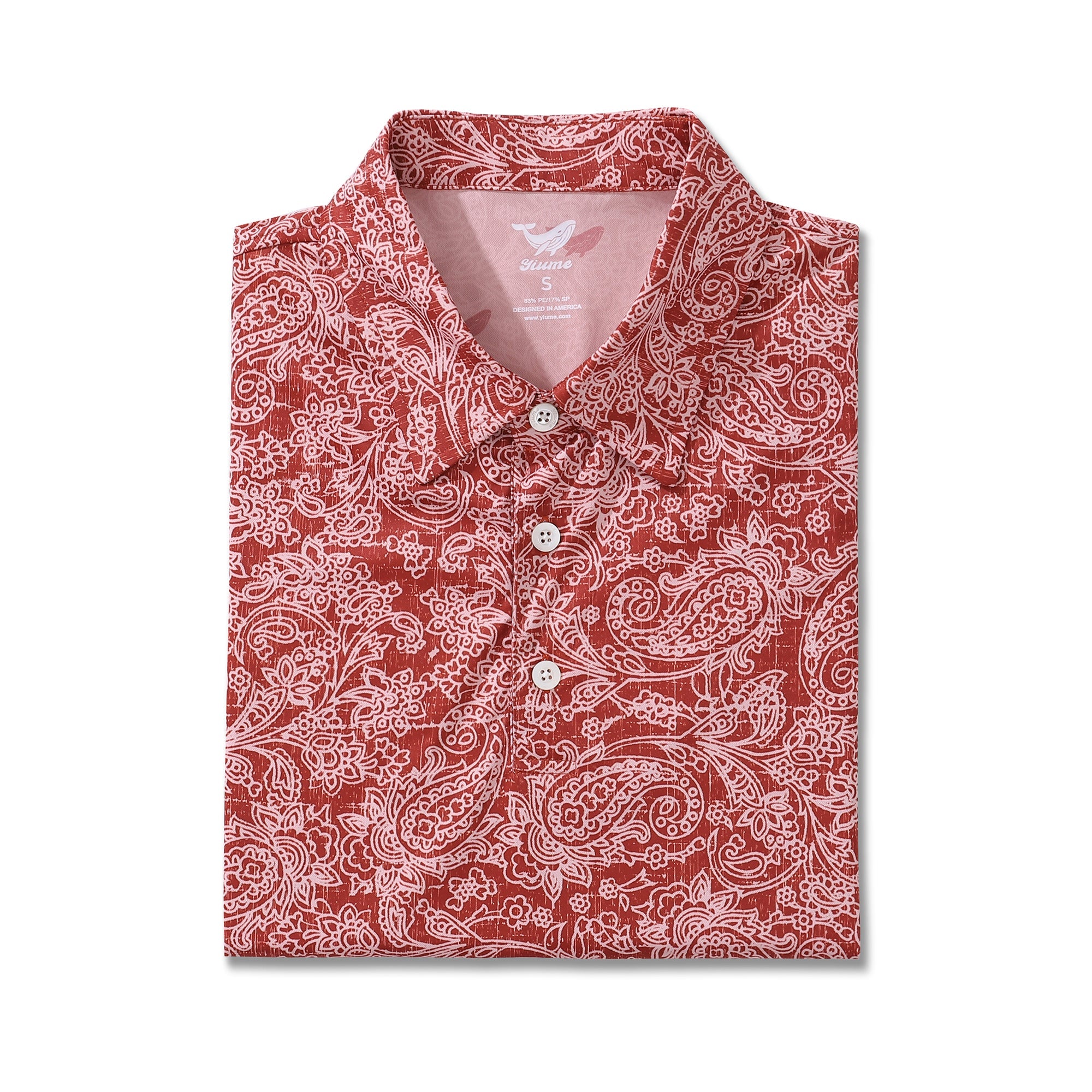 Men's Hawaiian Traces of Time Print Short Sleeve Polo Shirt - RED Traces Of Time - Red