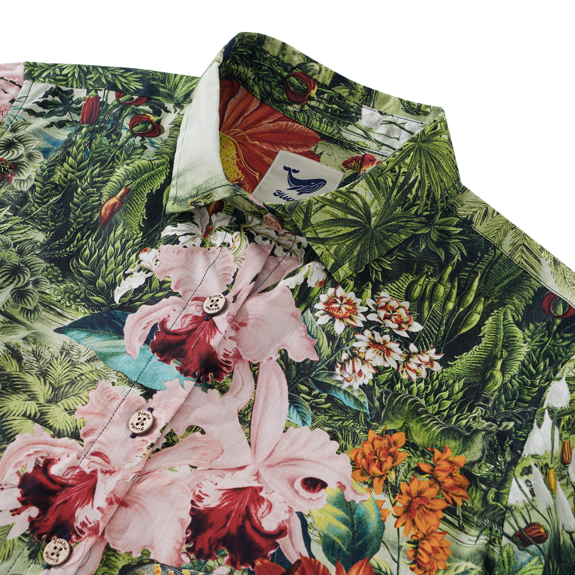 女性のハワイアンシャツ半袖ボタンアップ100％コットンベージュアロハエンチャンテッドパラダイス