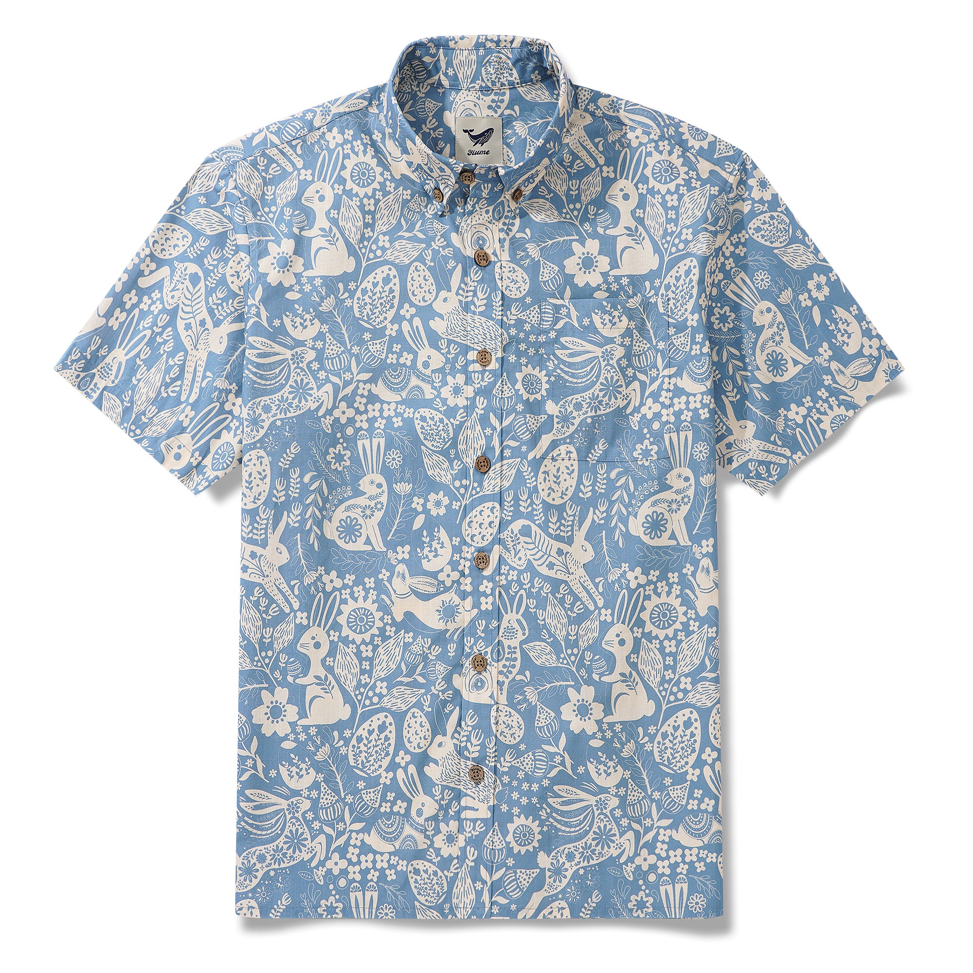 Chemise hawaïenne pour homme à manches courtes, boutonnière, 100 % coton, bleue, Aloha, renaissance printanière.