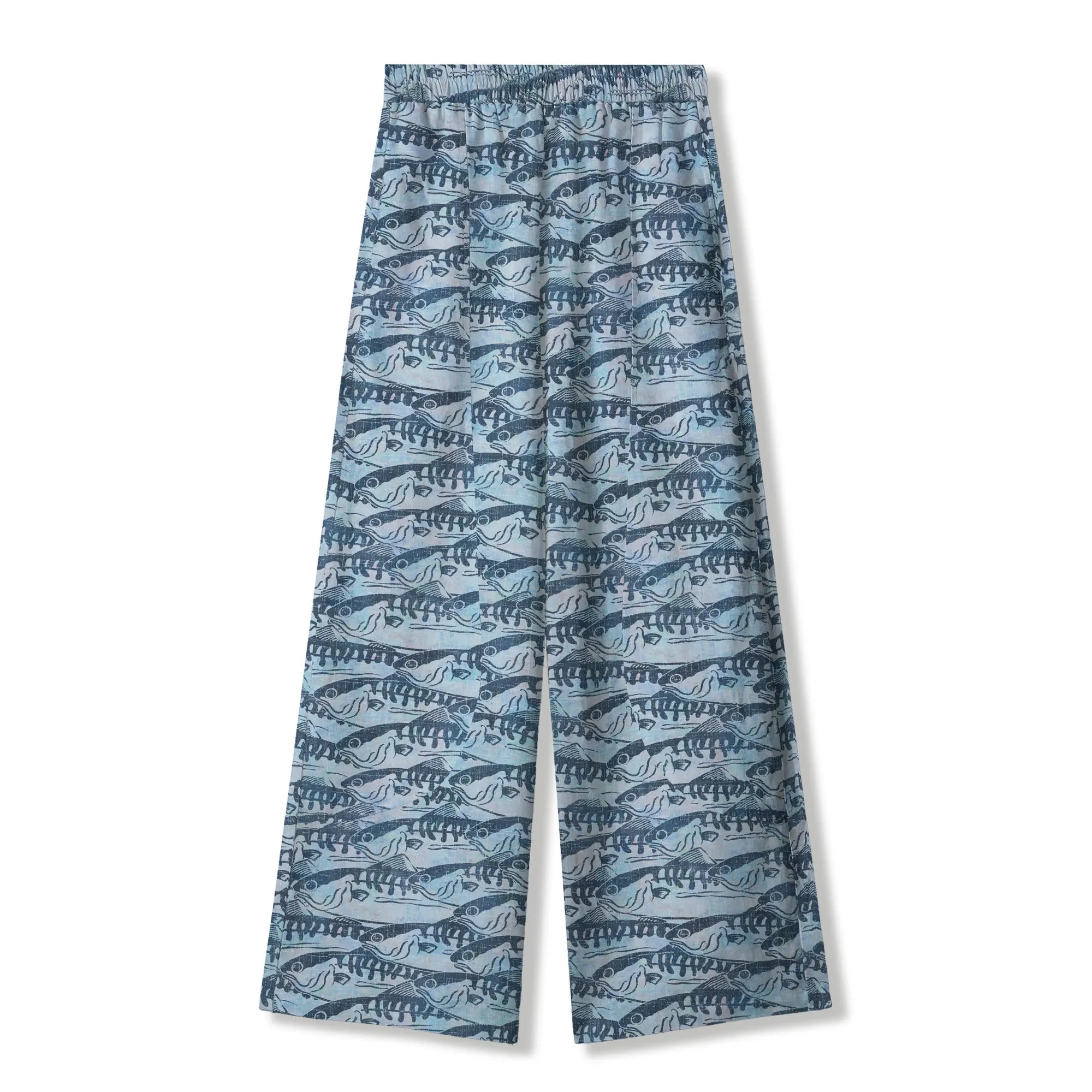 Elastic waistband detail on women's aloha ink wave fish pants