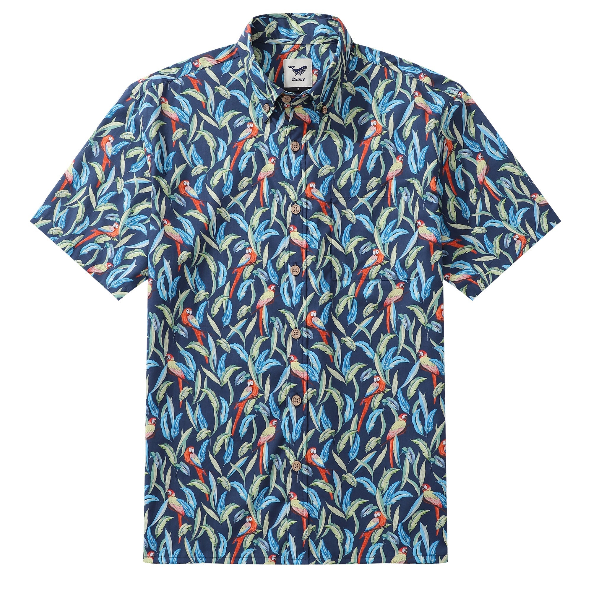 Hawaiian Shirt für Männer Dschungel Papagei Button-Down Shirt Kurzarm 100% Baumwollshirt