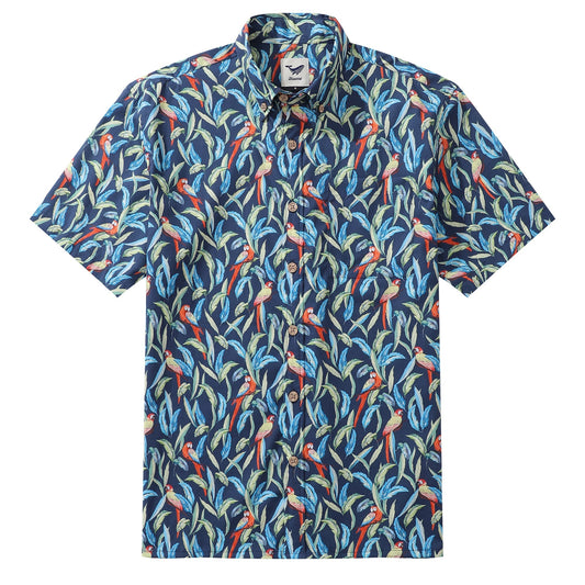 Hawaiian Shirt für Männer Dschungel Papagei Button-Down Shirt Kurzarm 100% Baumwollshirt