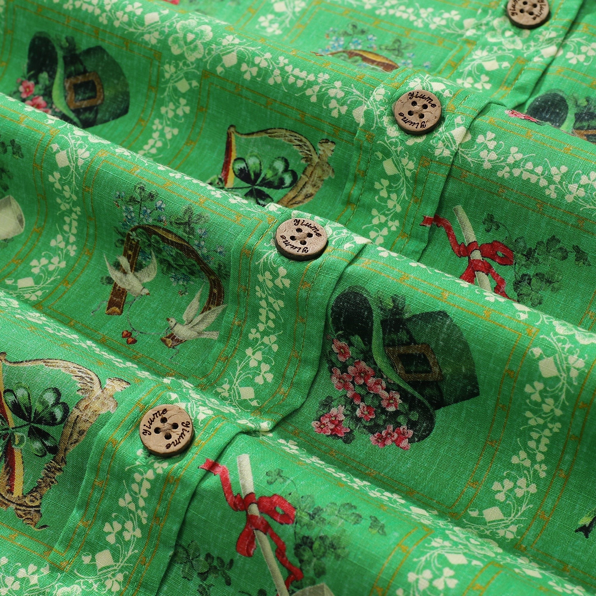 Hawaiian Shirt For Men Green St. Patrick's Day Short Sleeve Cotton Shirt Green Carnival