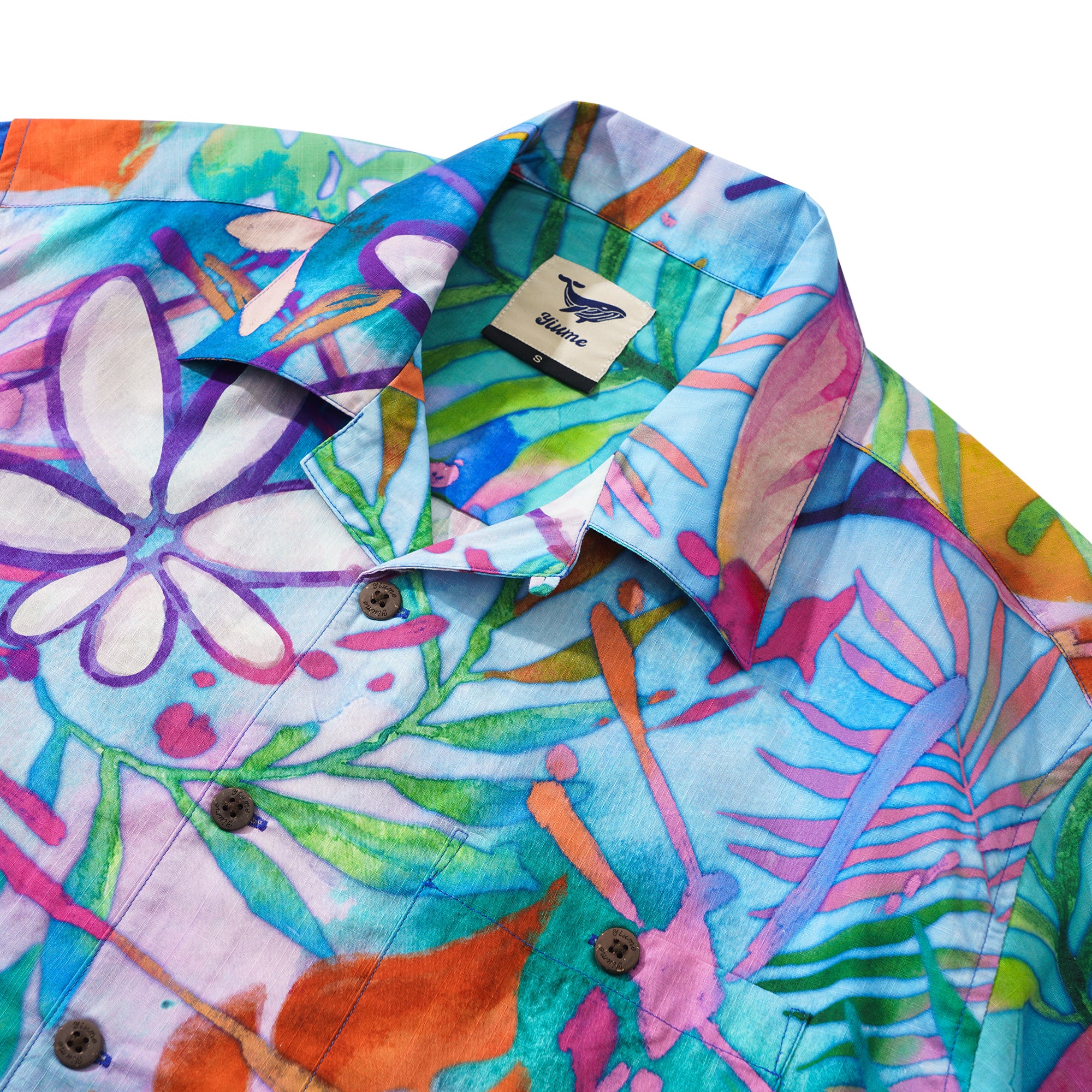 Collier de camp à manches courtes pour hommes à manches courtes 100% Coton Purple Aloha Tropical Aloha