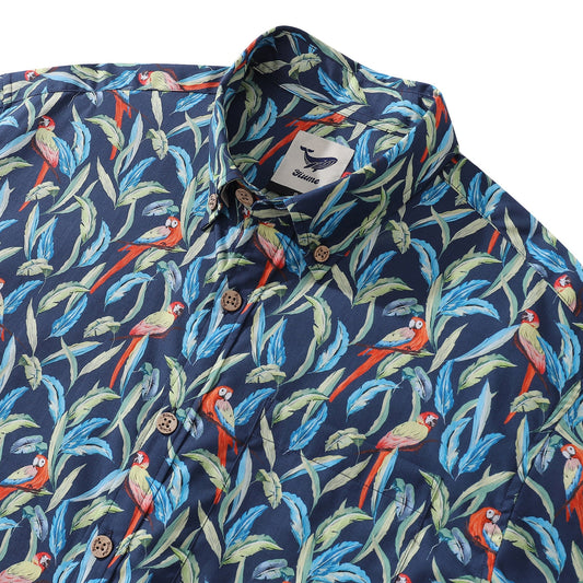 Hawaiian Shirt für Männer Dschungel Papagei Button-Down Shirt Kurzarm 100% Baumwollshirt