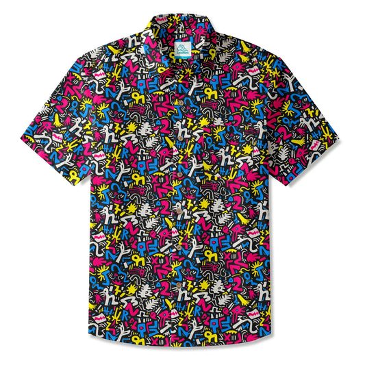 Black Aloha Graffiti Men's Art Shirt front view