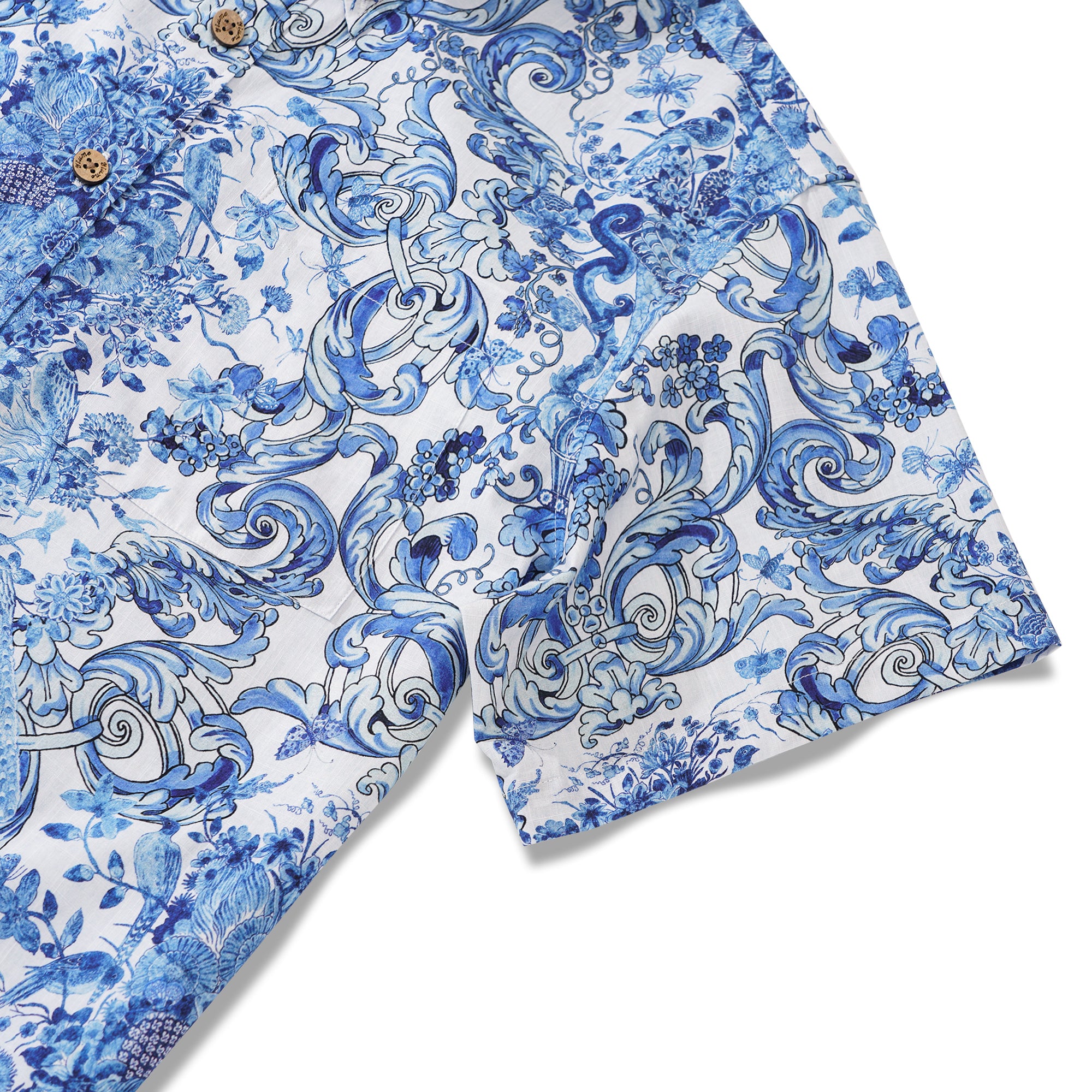 Chemise hawaïenne masculine à manches courtes à manches courtes 100% coton bleu Aloha Floral Whisper