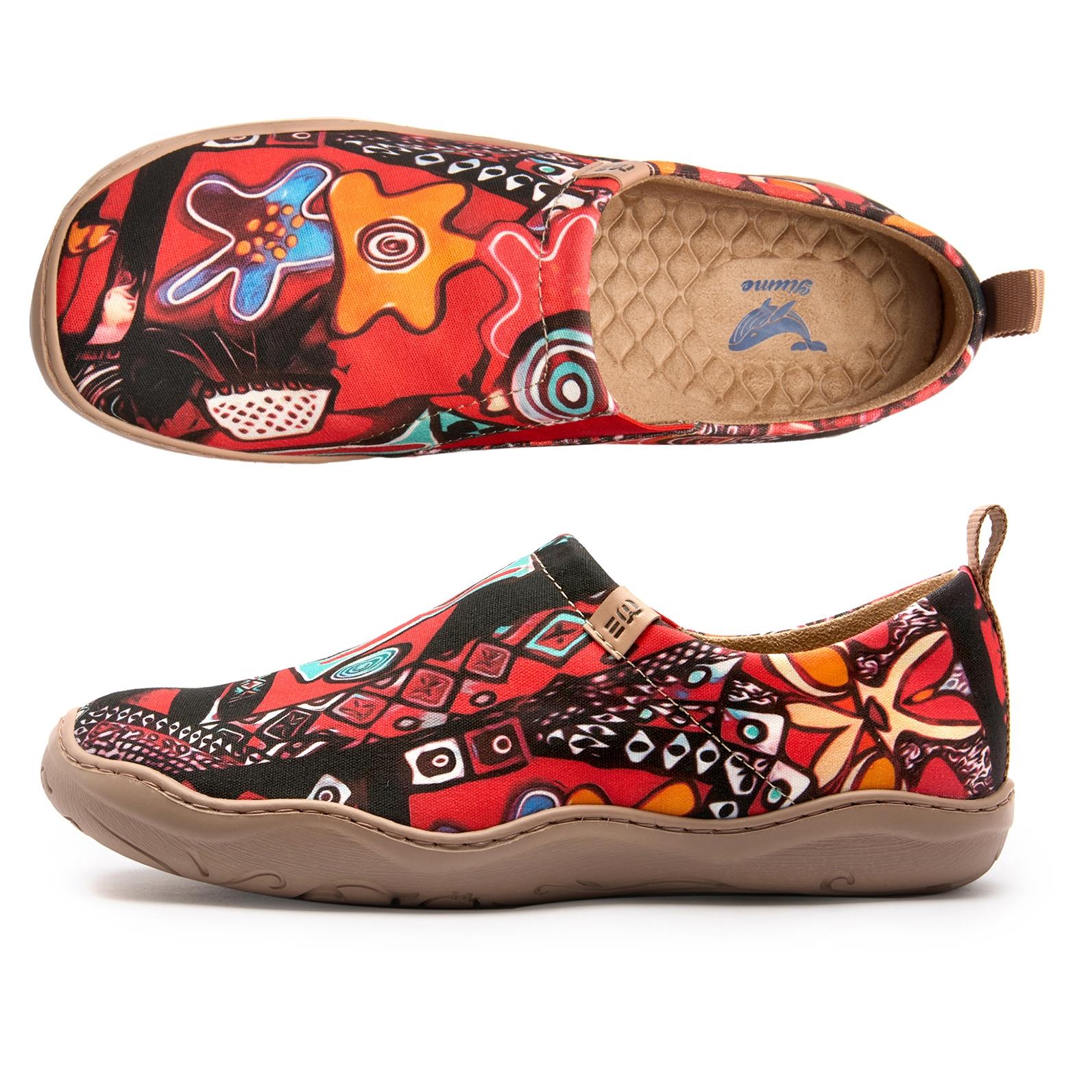 Abstract Artistry Statement Damen Slip-on-Schuhe, 100% Baumwolle, bemalte Leinwand-Sneaker Abstract-inspiriertes Hemd