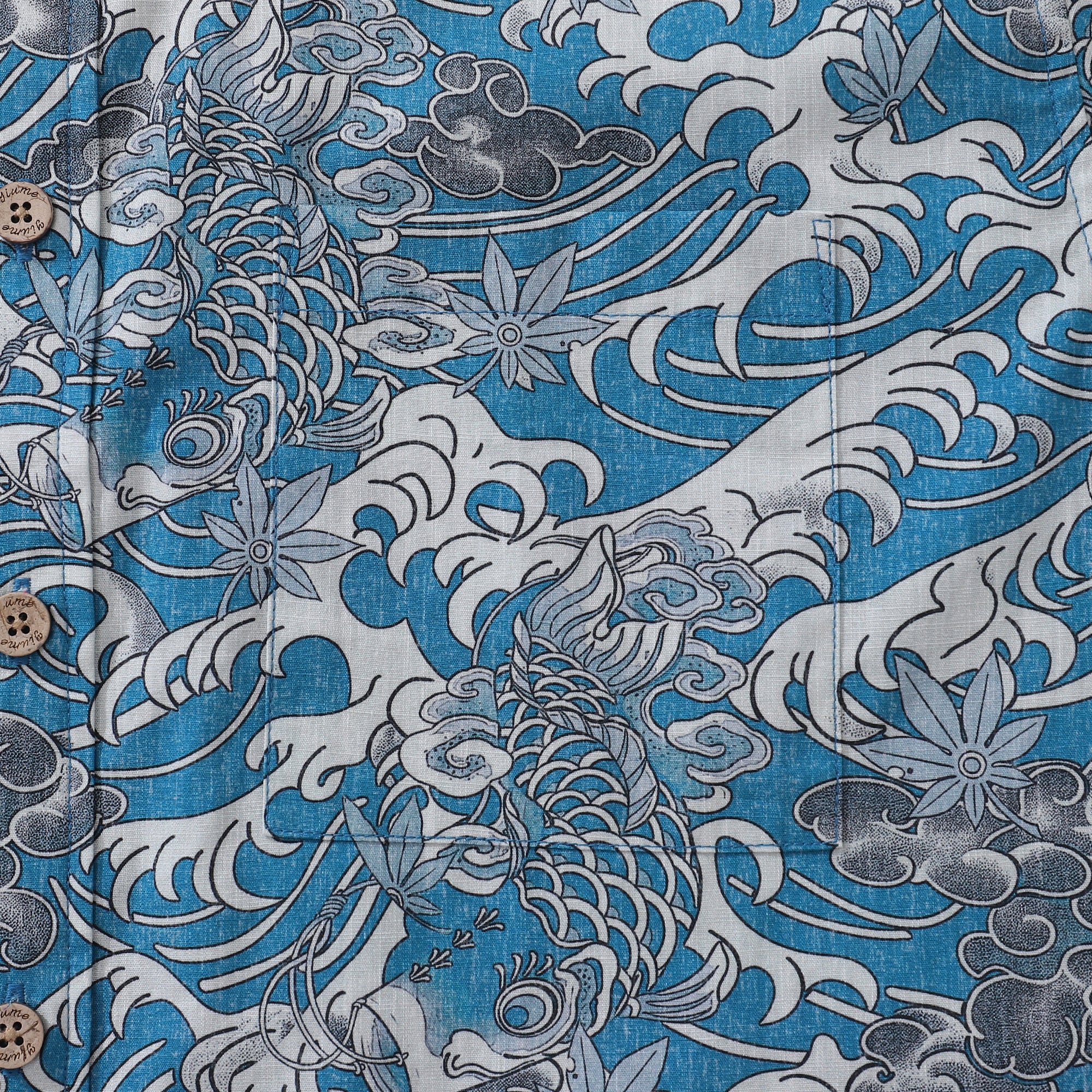 男性用ハワイアンシャツkoi波ボタンダウンシャツ半袖100％コットンシャツ