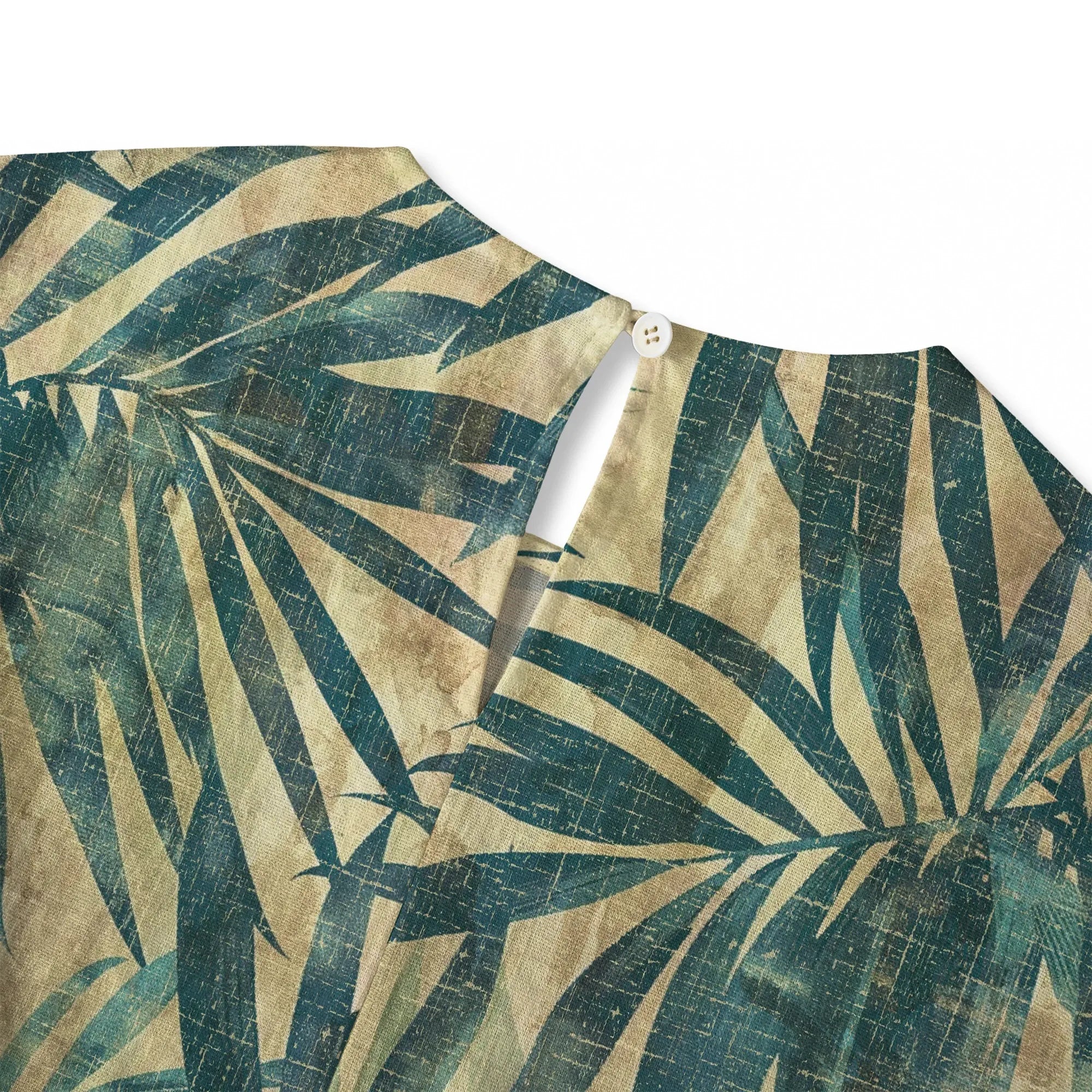 Side view of Green Aloha Vintage Palm Women's Blouse, elbow sleeve