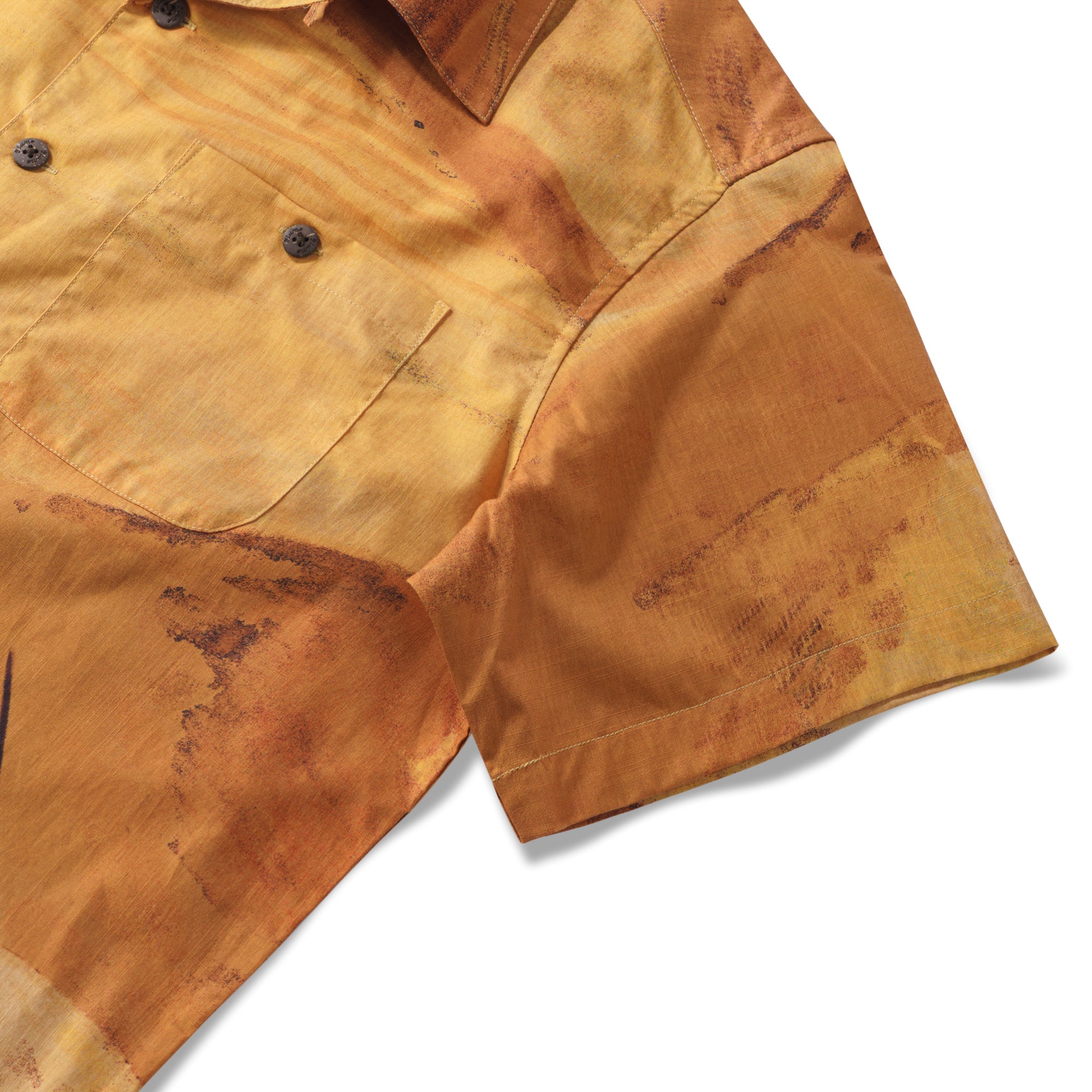 Herren -Hawaiian -Hemd Kurzarm Camp Halsharmino 100% Baumwolle gelbe Aloha Hitzewellen von Andrea Leonelli