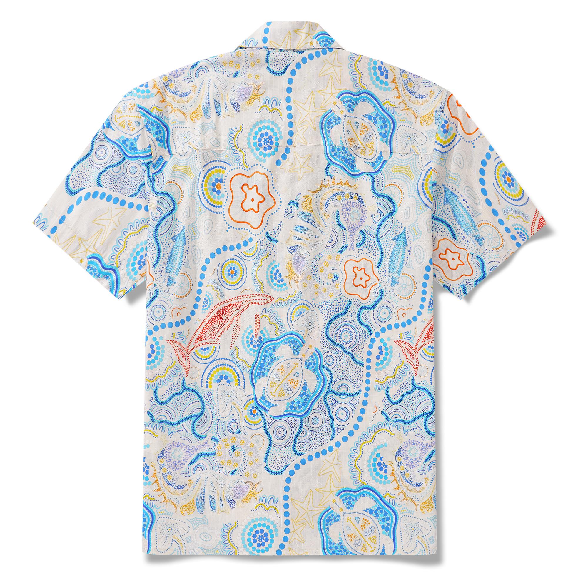 Herren -Hawaii -Hemd Kurzarm Camp Halsharmino 100% Baumwolle blau Aloha Sunny Summer Seas