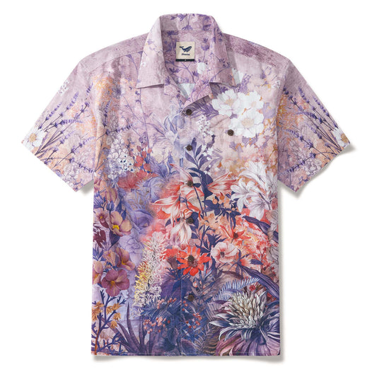 Dreamy Ombre Florals Men's Aloha Shirt, red floral, 100% cotton
