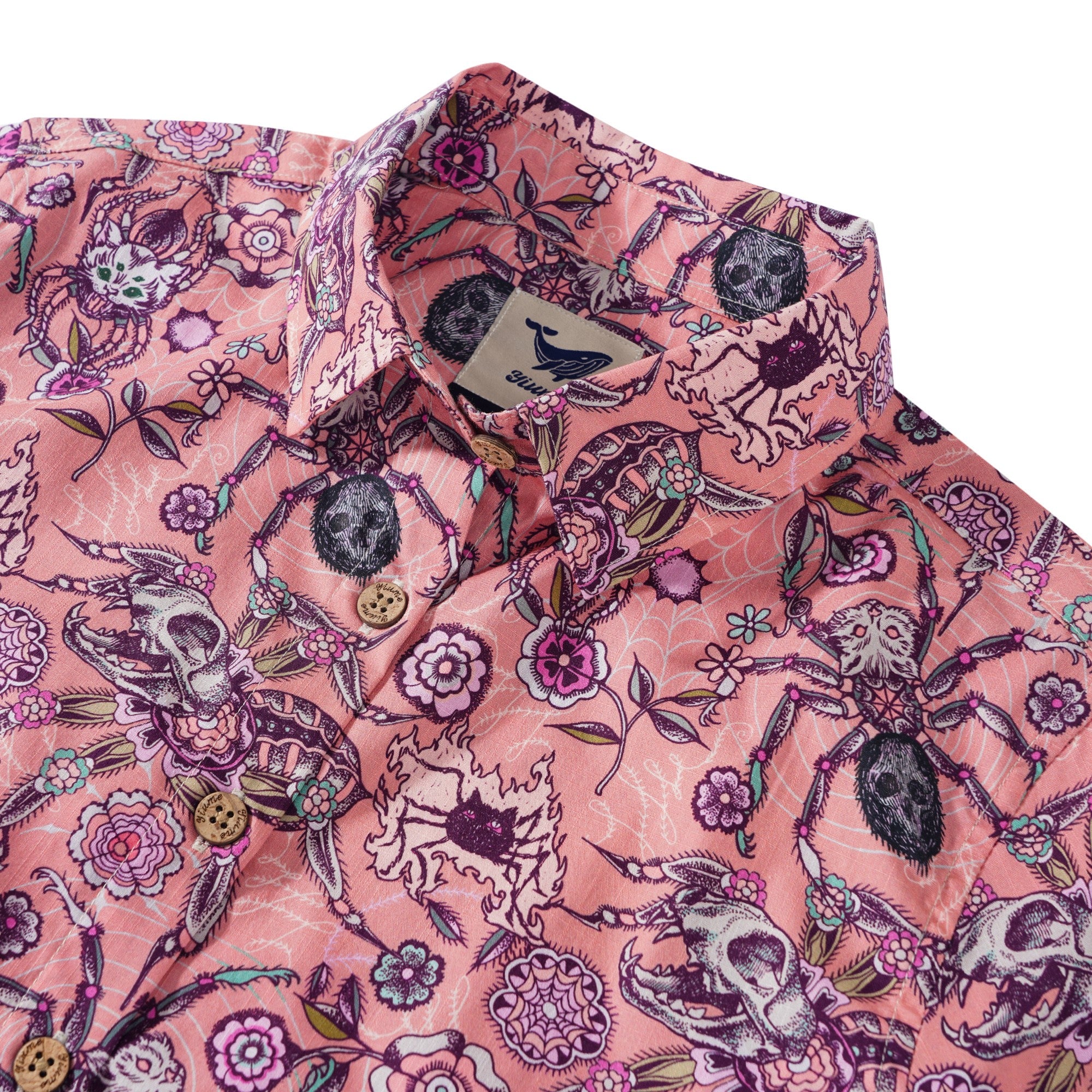 Chemise hawaïenne féminine bouton à manches courtes 100% coton Aloha Spider Cat