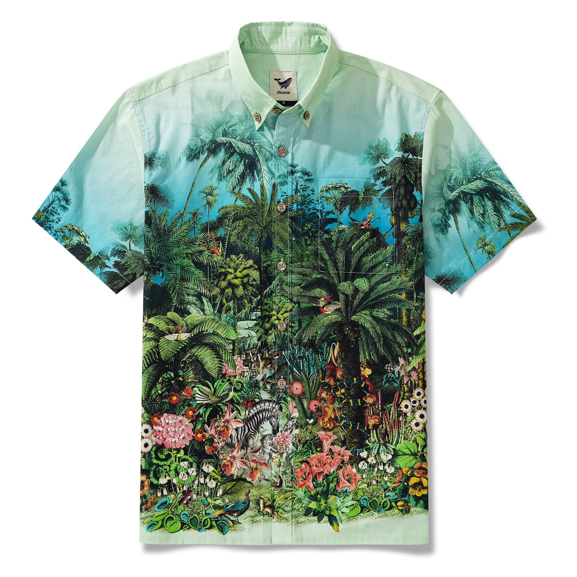 Chemise hawaïenne masculine à manches courtes à manches courtes 100% coton vert jungle de jungle
