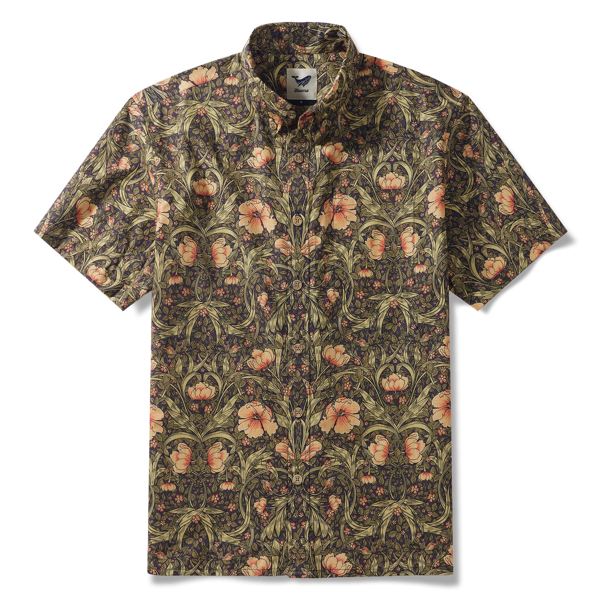 Blühende Blüten 100% Baumwolle Herren Kurzarm Hemd mit Knopfleiste Grün Aloha Hawaiian