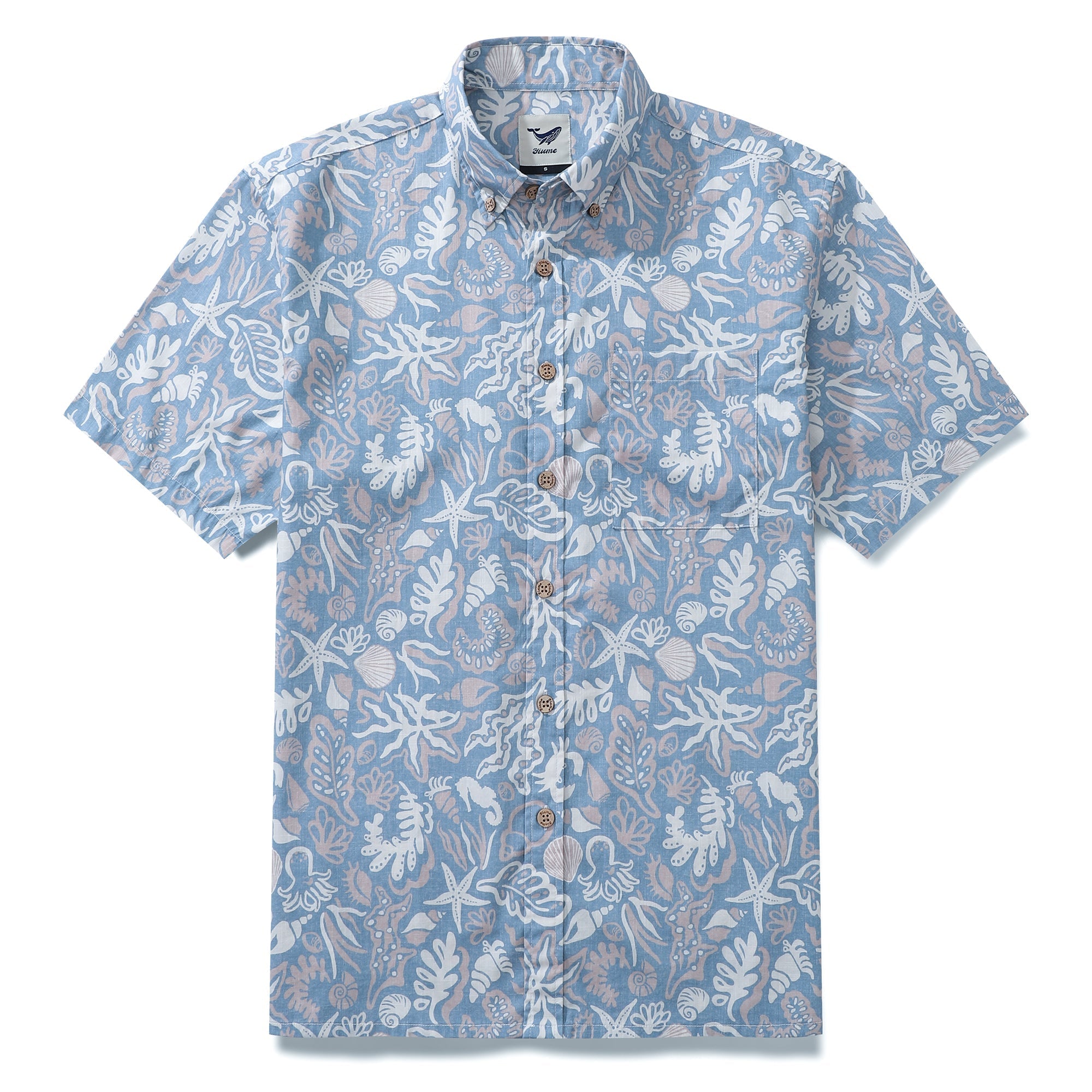 Men's Marine Life Shirt 100% Cotton Button-down Blue Hawaiian Shirt Oceanic Shirt for Men
