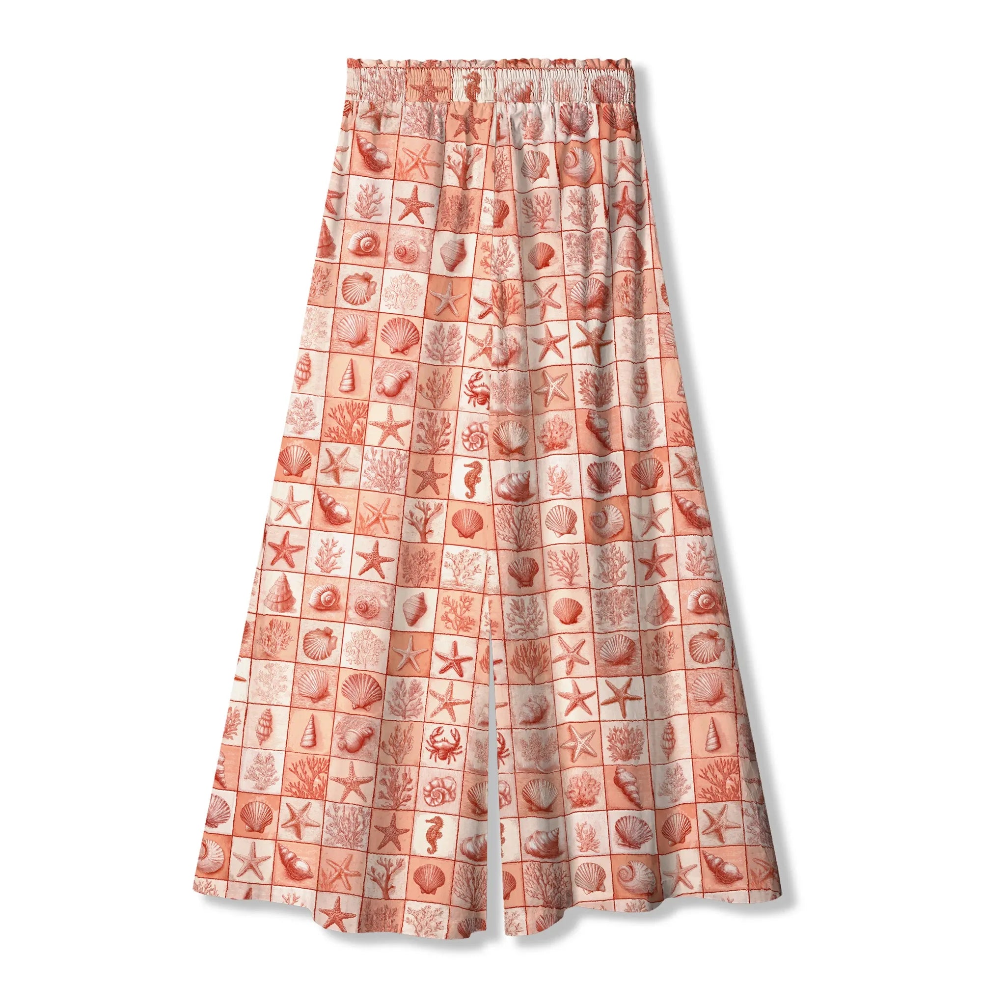 Women's lounge palazzo pants in coral red with floral design