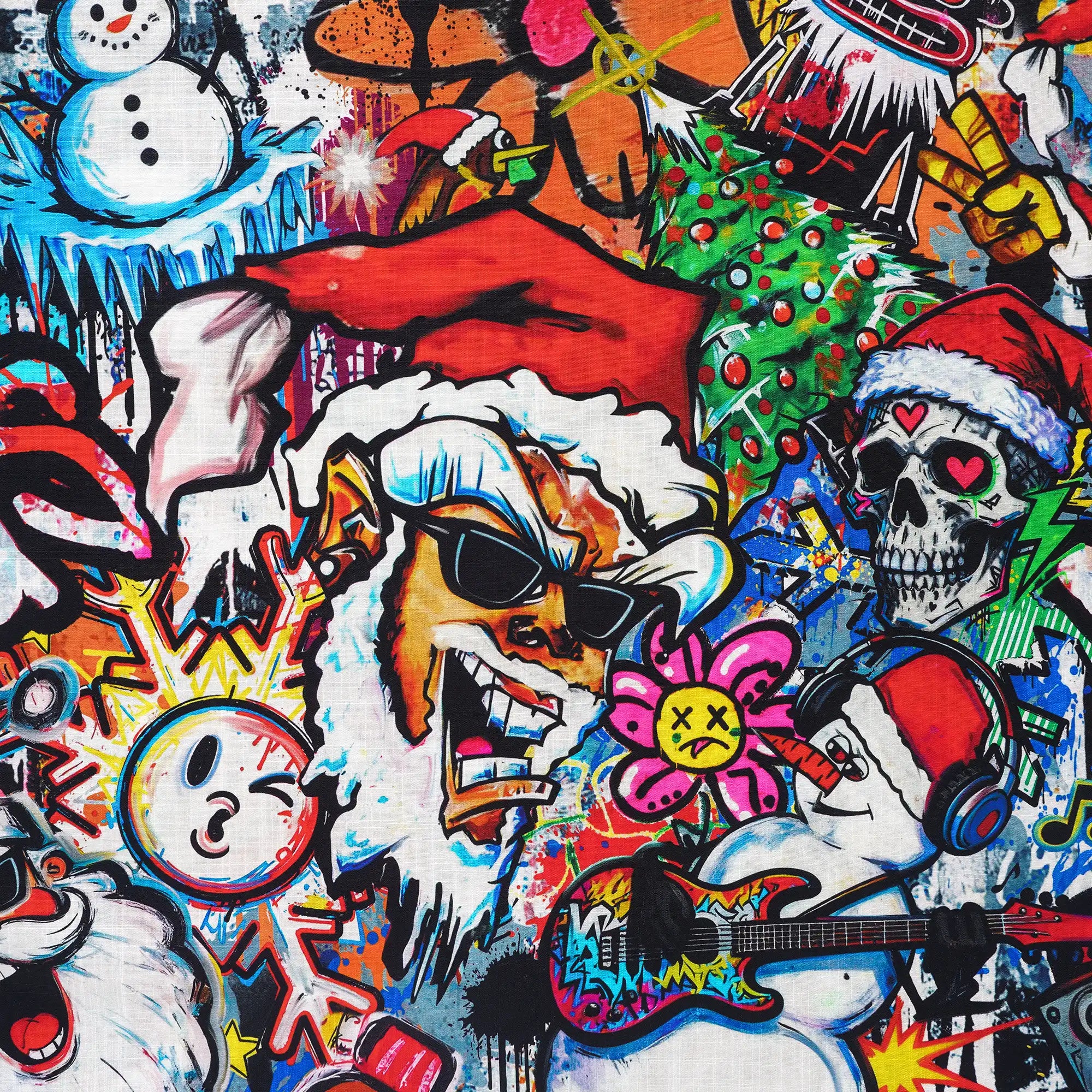 Men's Hawaiian Shirt Short Sleeve Camp Collar 100% Cotton White Aloha Laughing Santa Xmas Fiesta