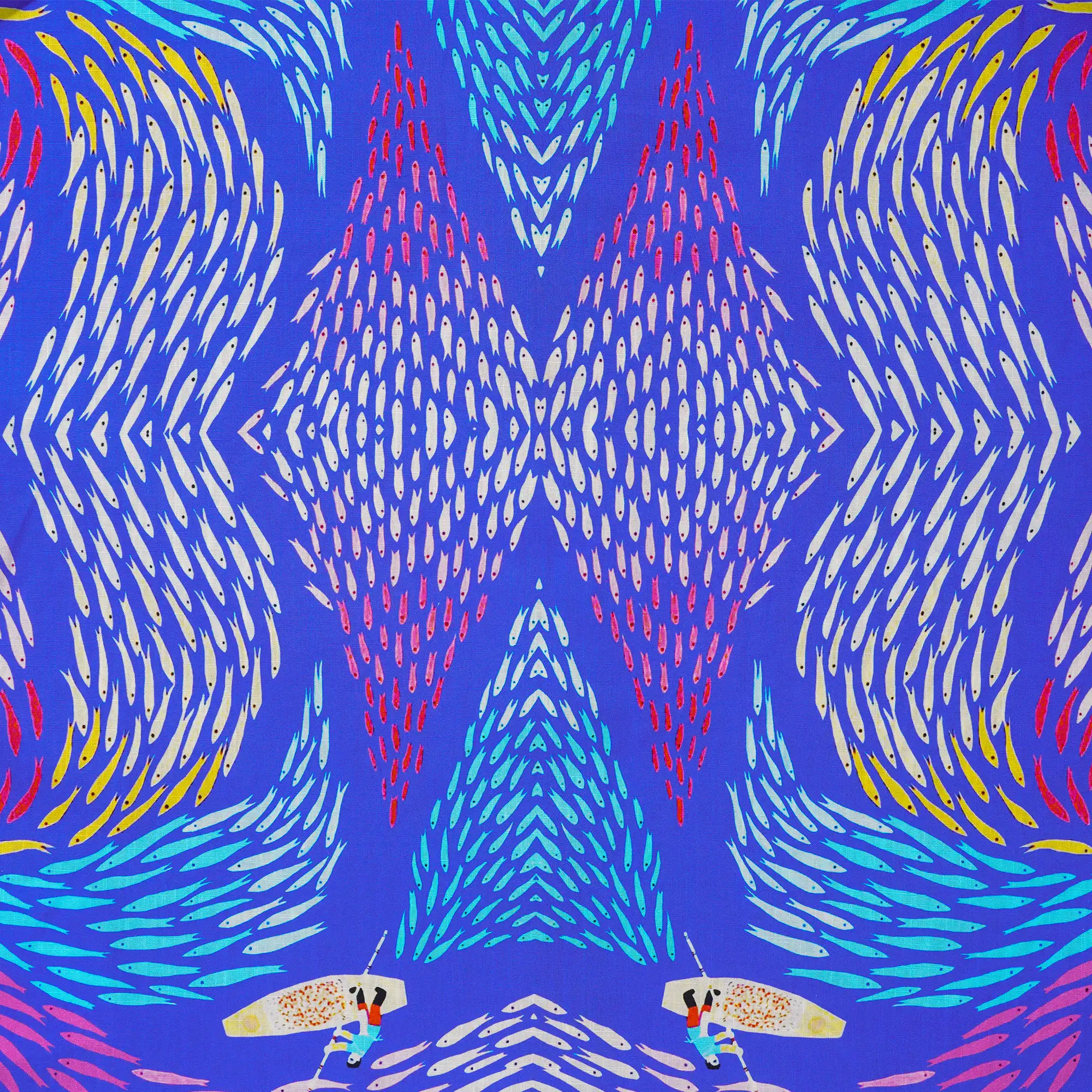 Men's Hawaiian Shirt Short Sleeve Button-down 100% Cotton Blue Aloha Dreamy Fish Light