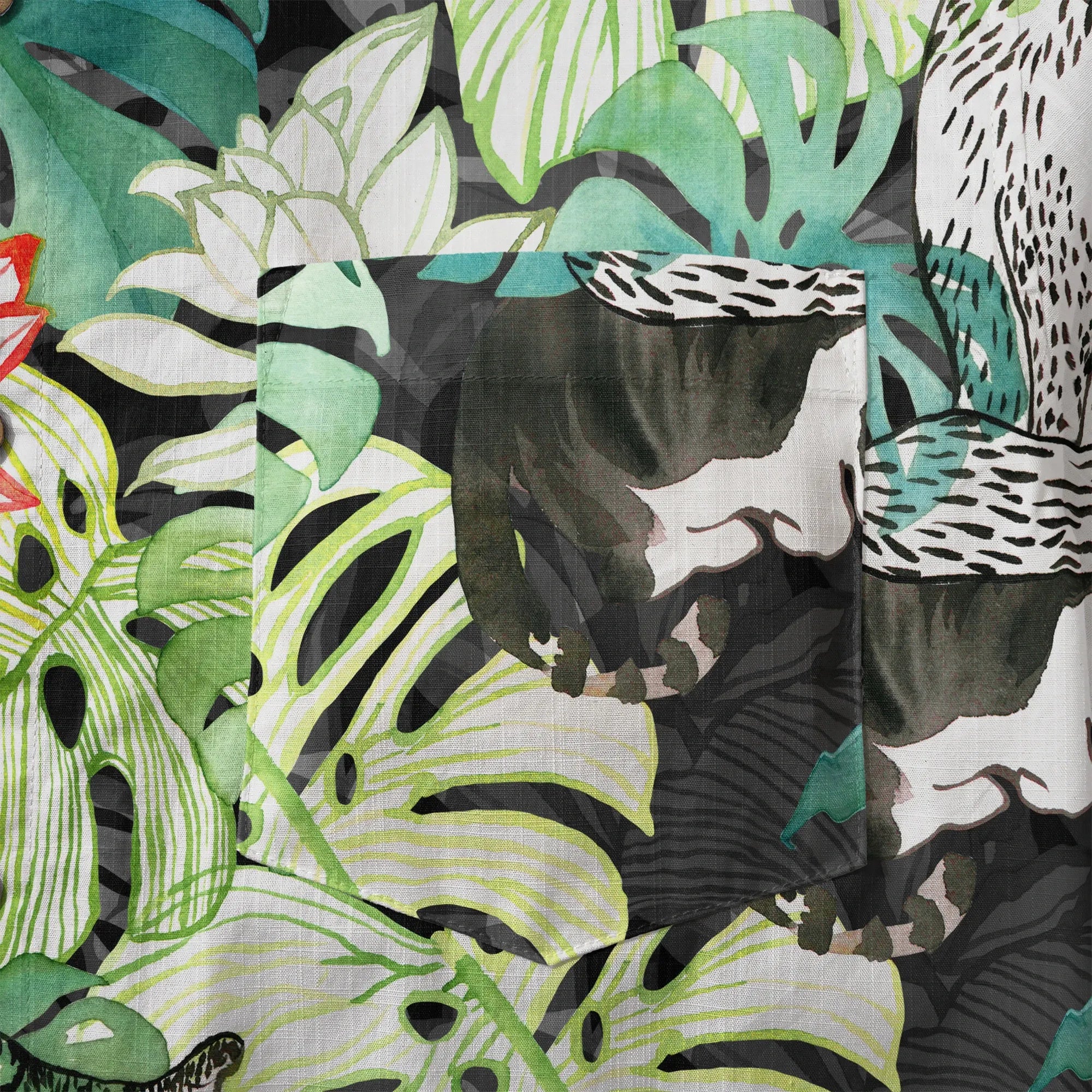 Men's tropical shirt with whimsical cat elements