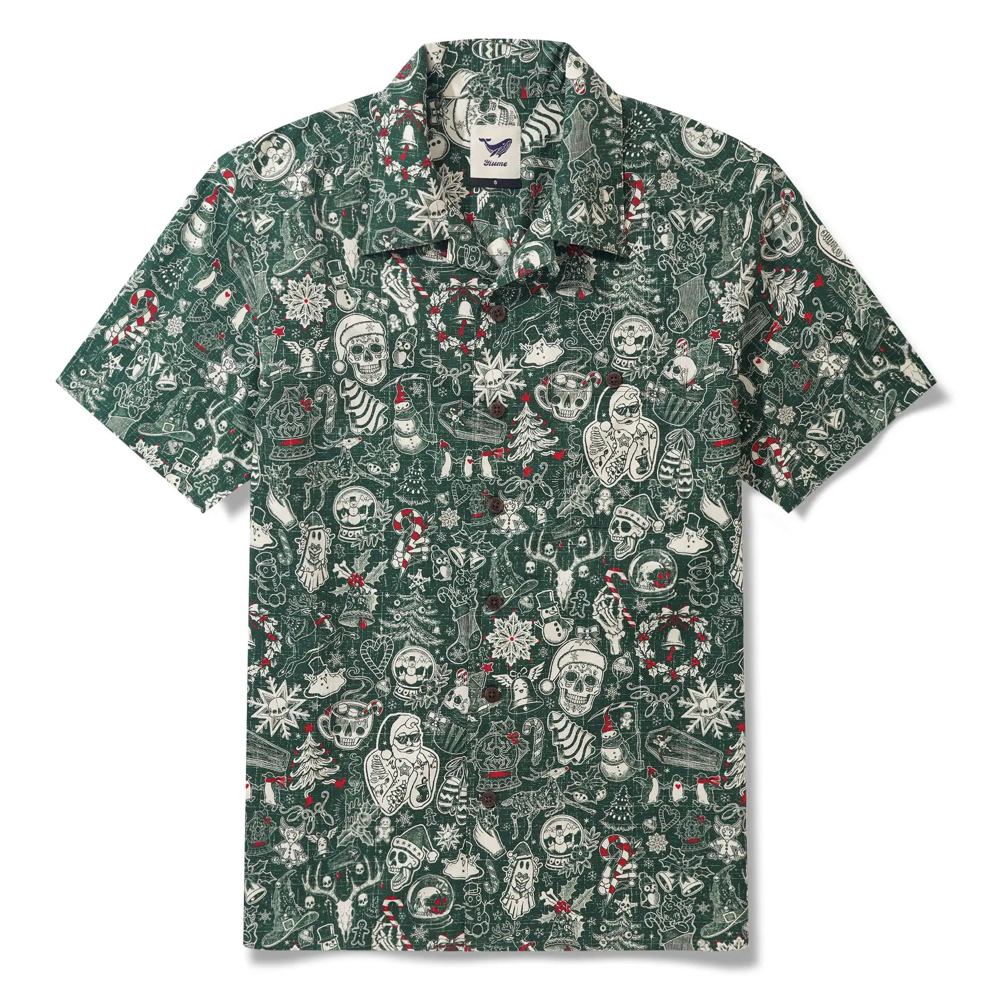 Men's Hawaiian Shirt Short Sleeve Camp Collar 100% Cotton Green Aloha Christmas Party