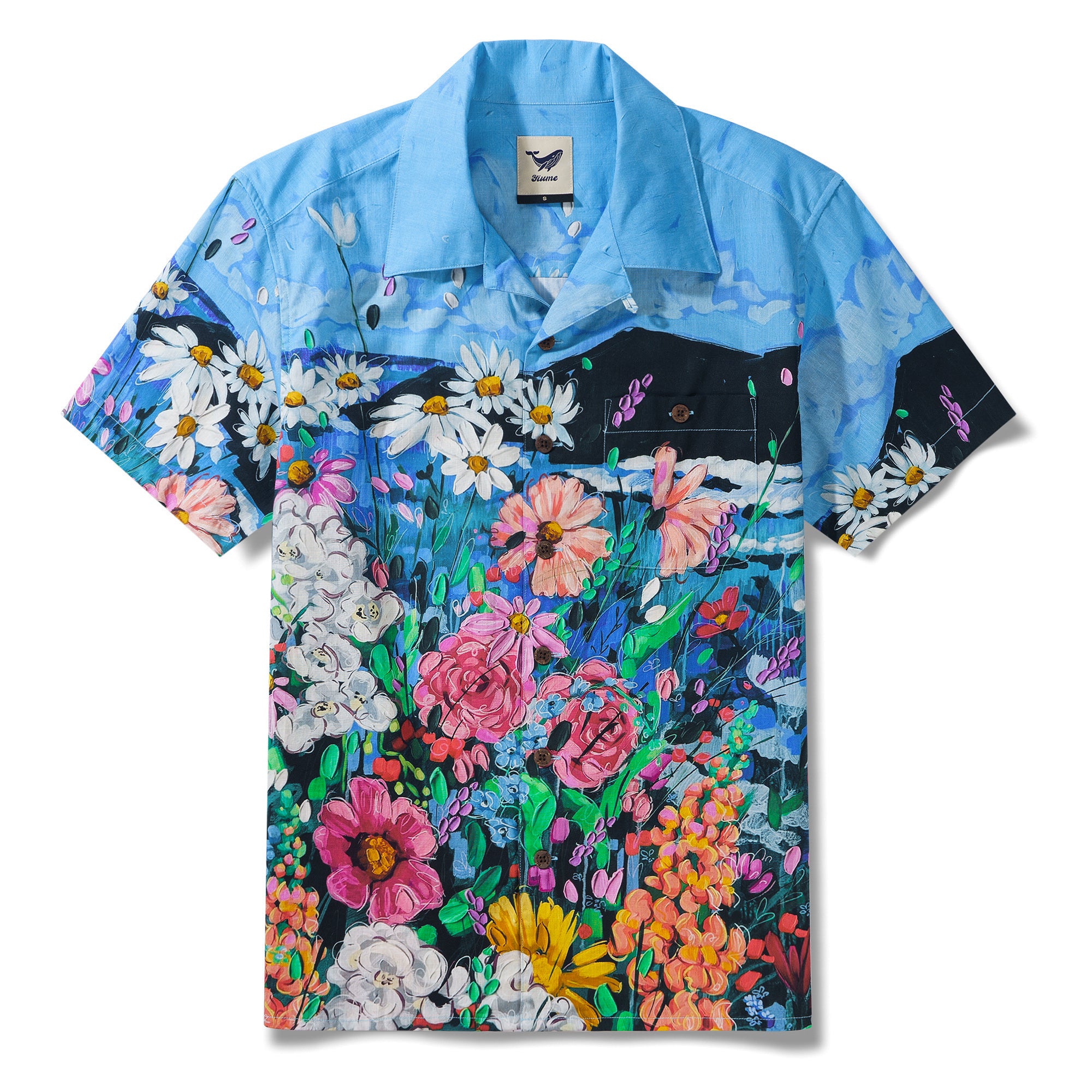 Ocean par Katie Leigh Stewart Chemise à col camp en coton 100 % pour homme à manches courtes bleue Aloha hawaïenne