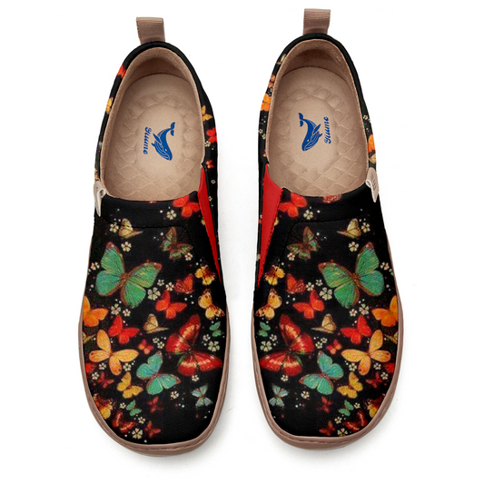 Yiume Women's Art Travel Casual Shoes Black Butterfly Painted,100% Cotton