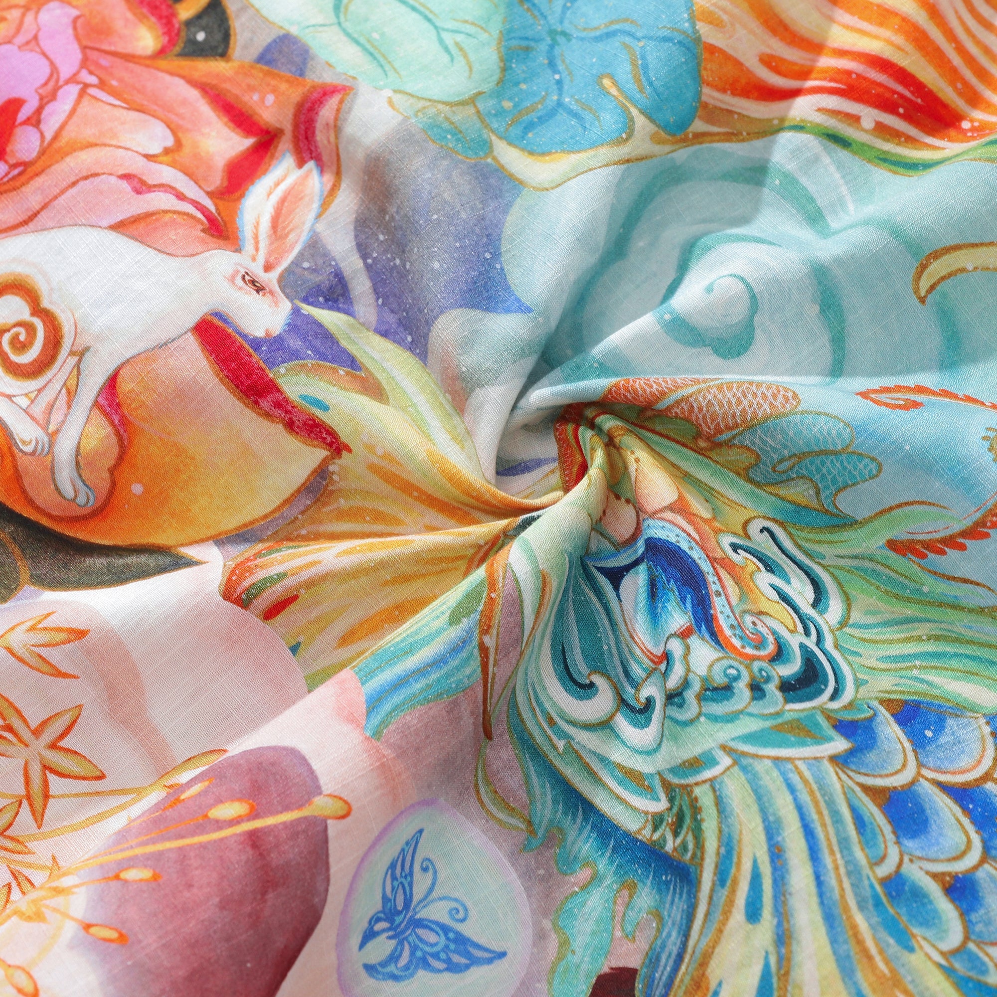 Yiume Men's Designer Hawaiian Shirt Cloud-wandering Koi Print Cotton Blue Aloha Shirt