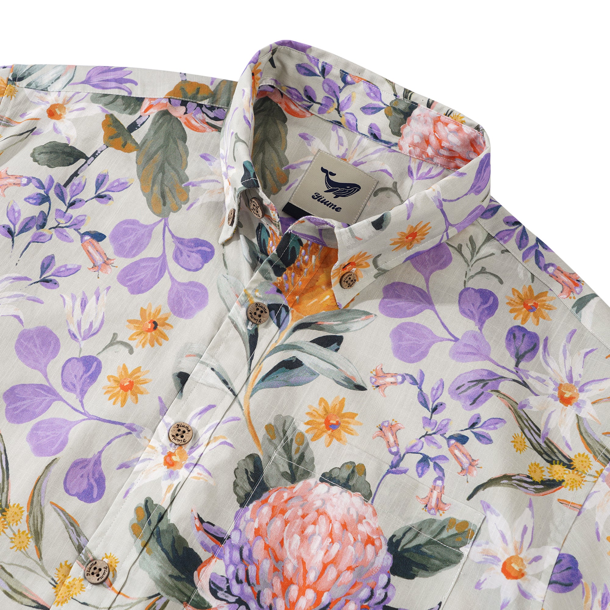 Bushwalk par Jayne Branchflower Chemise à manches courtes pour homme 100% coton Boutonnée Violet Aloha Hawaïenne