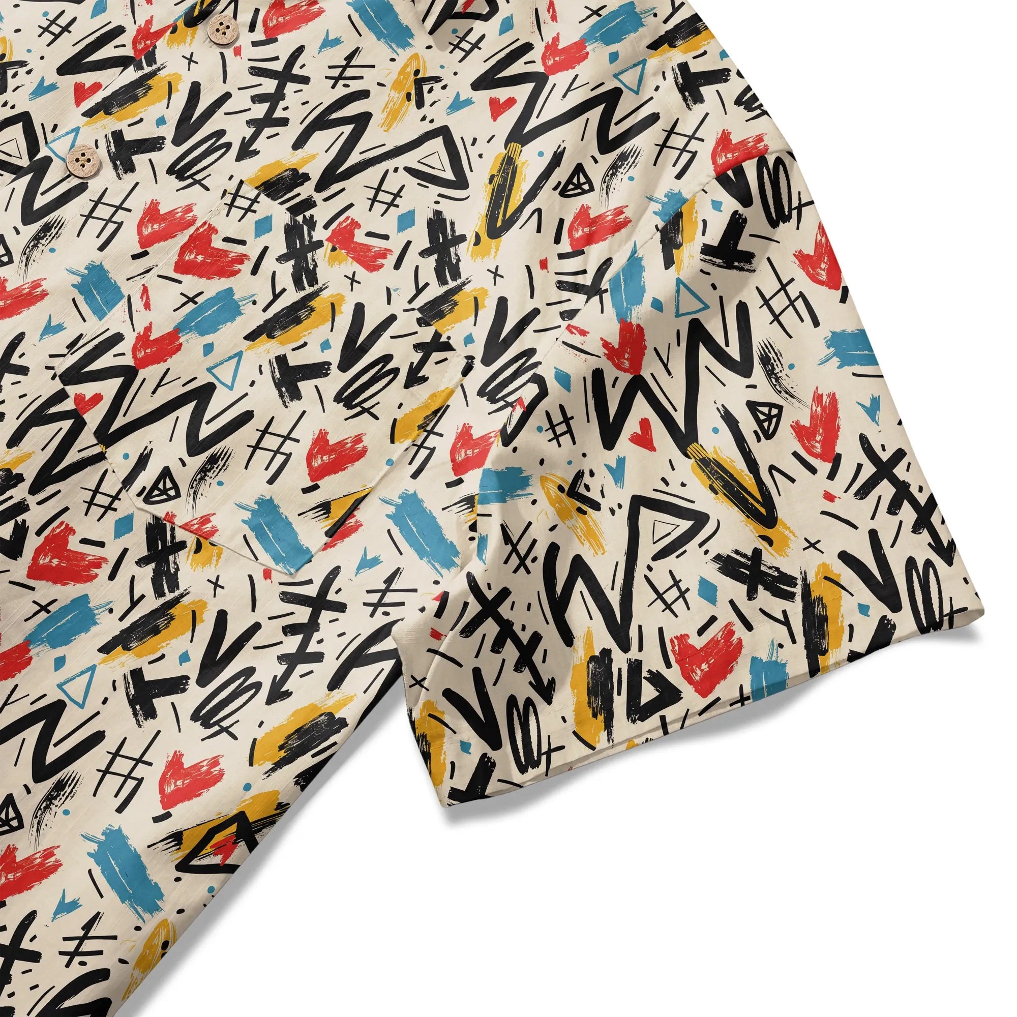 LeosWare Men's Hawaiian Shirt, beige with geometric symbols